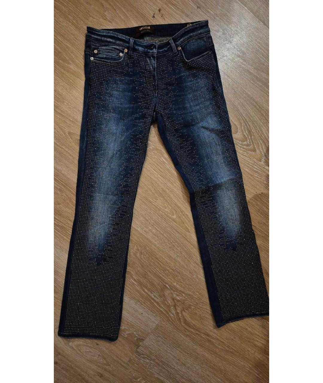 ROBERTO CAVALLI Темно-синие хлопко-эластановые прямые джинсы, фото 5