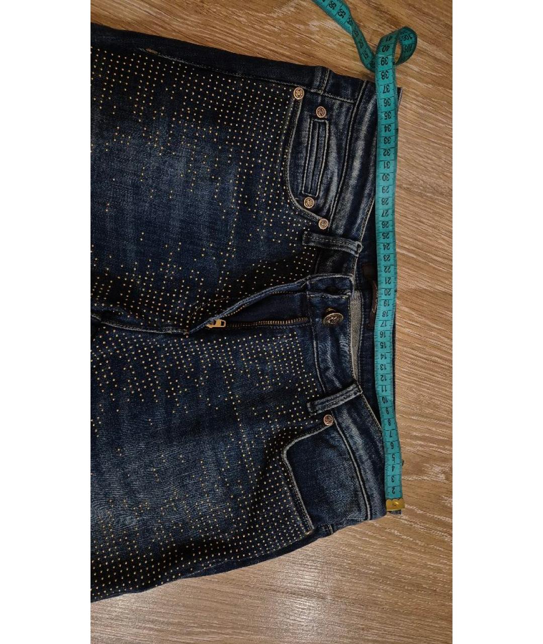 ROBERTO CAVALLI Темно-синие хлопко-эластановые прямые джинсы, фото 4