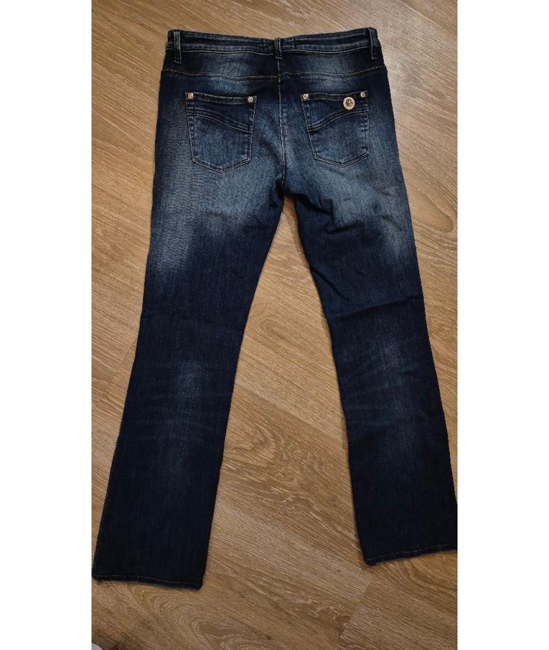 ROBERTO CAVALLI Темно-синие хлопко-эластановые прямые джинсы, фото 2