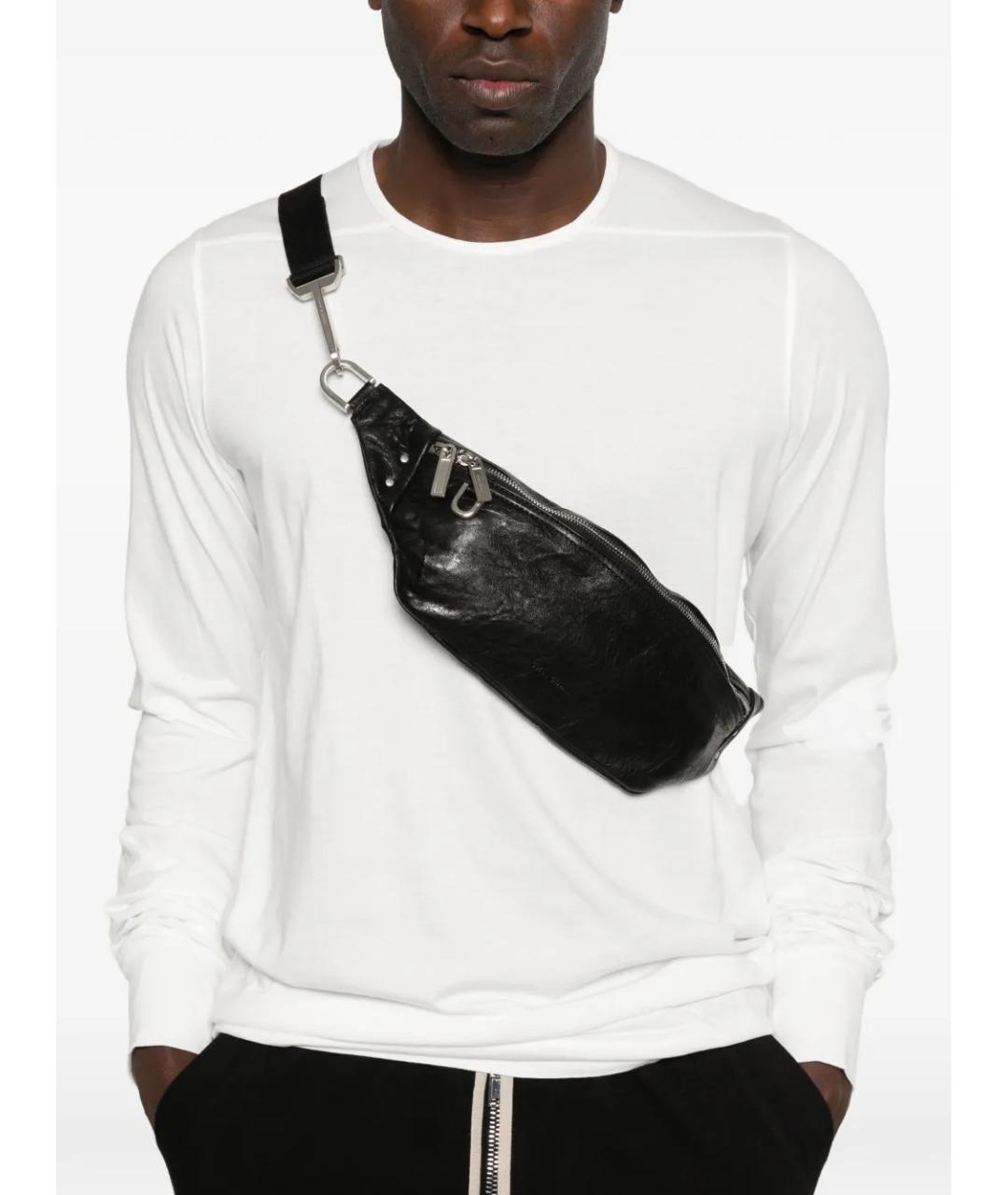 RICK OWENS Черная кожаная поясная сумка, фото 2