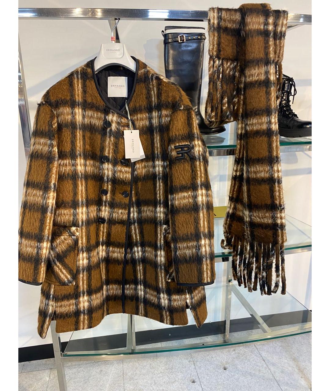 ERMANNO FIRENZE Коричневое полиэстеровое пальто, фото 6