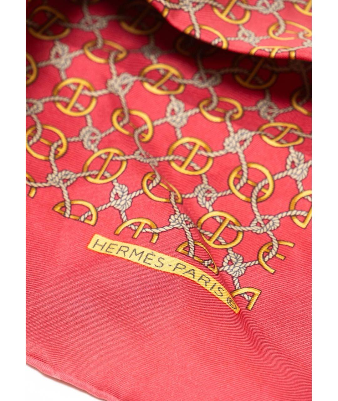 HERMES Красный шелковый платок, фото 4