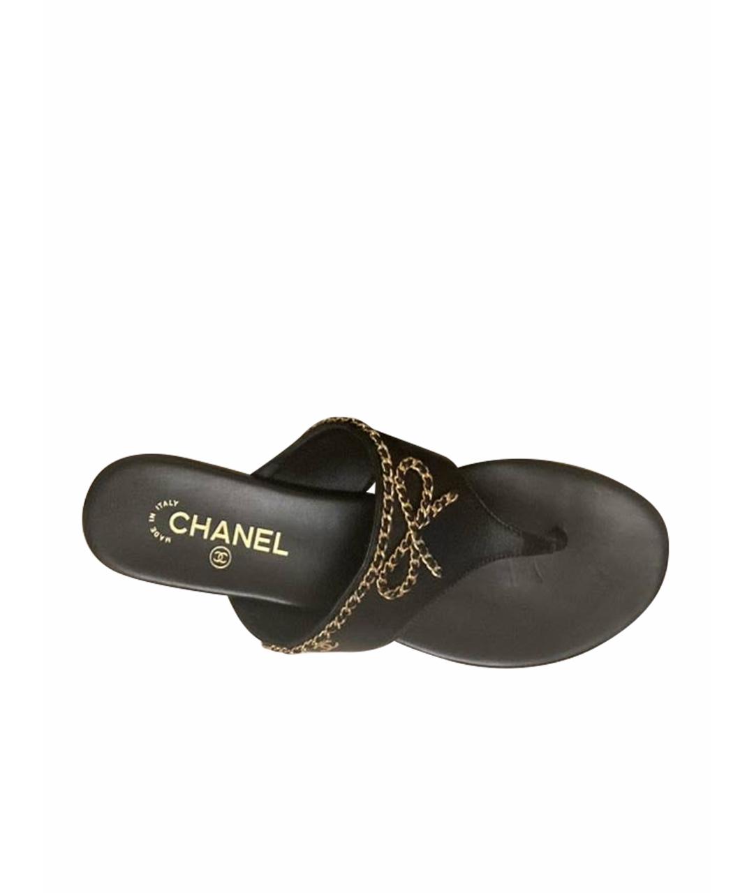 CHANEL Черные кожаные шлепанцы, фото 1