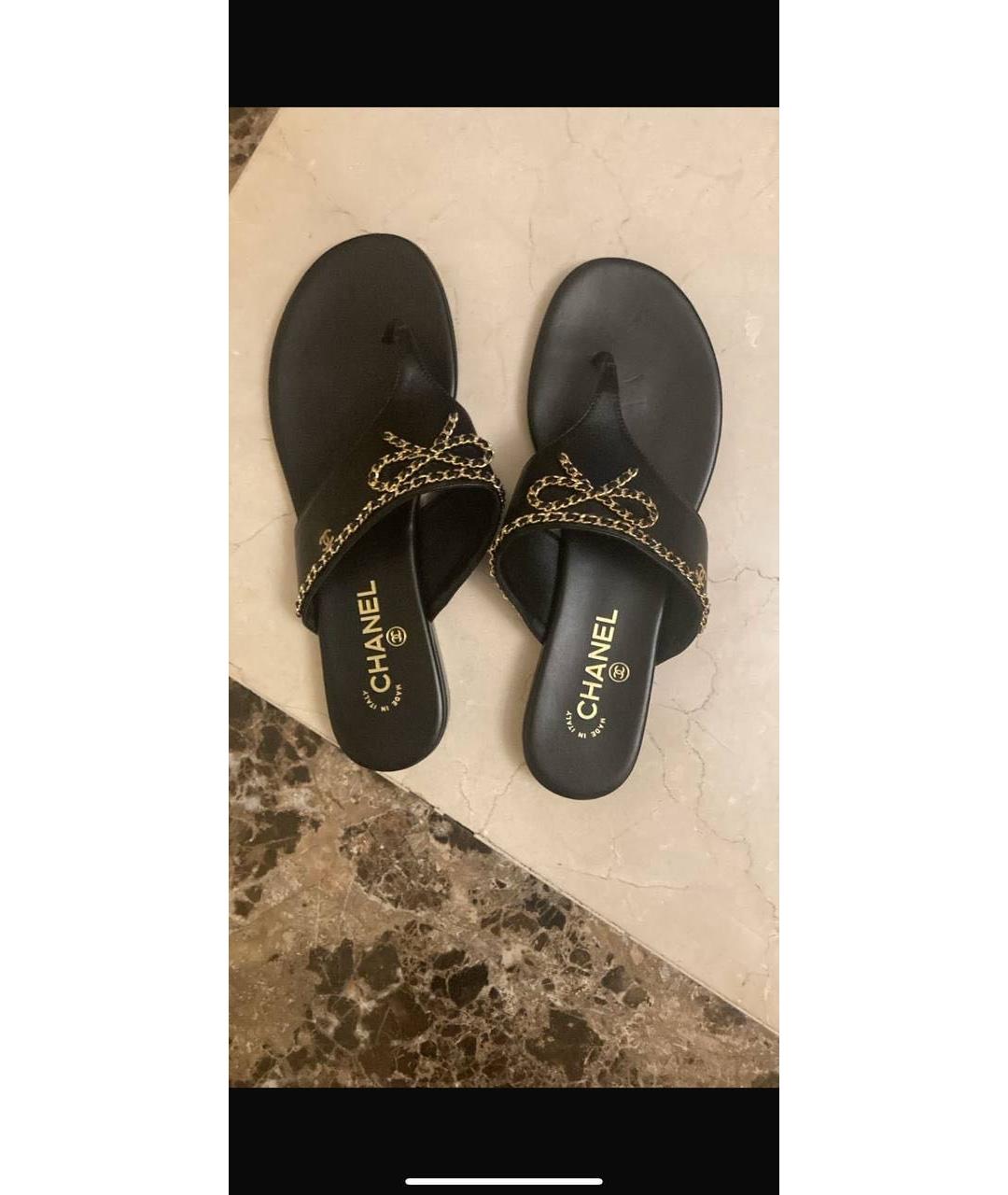 CHANEL Черные кожаные шлепанцы, фото 3