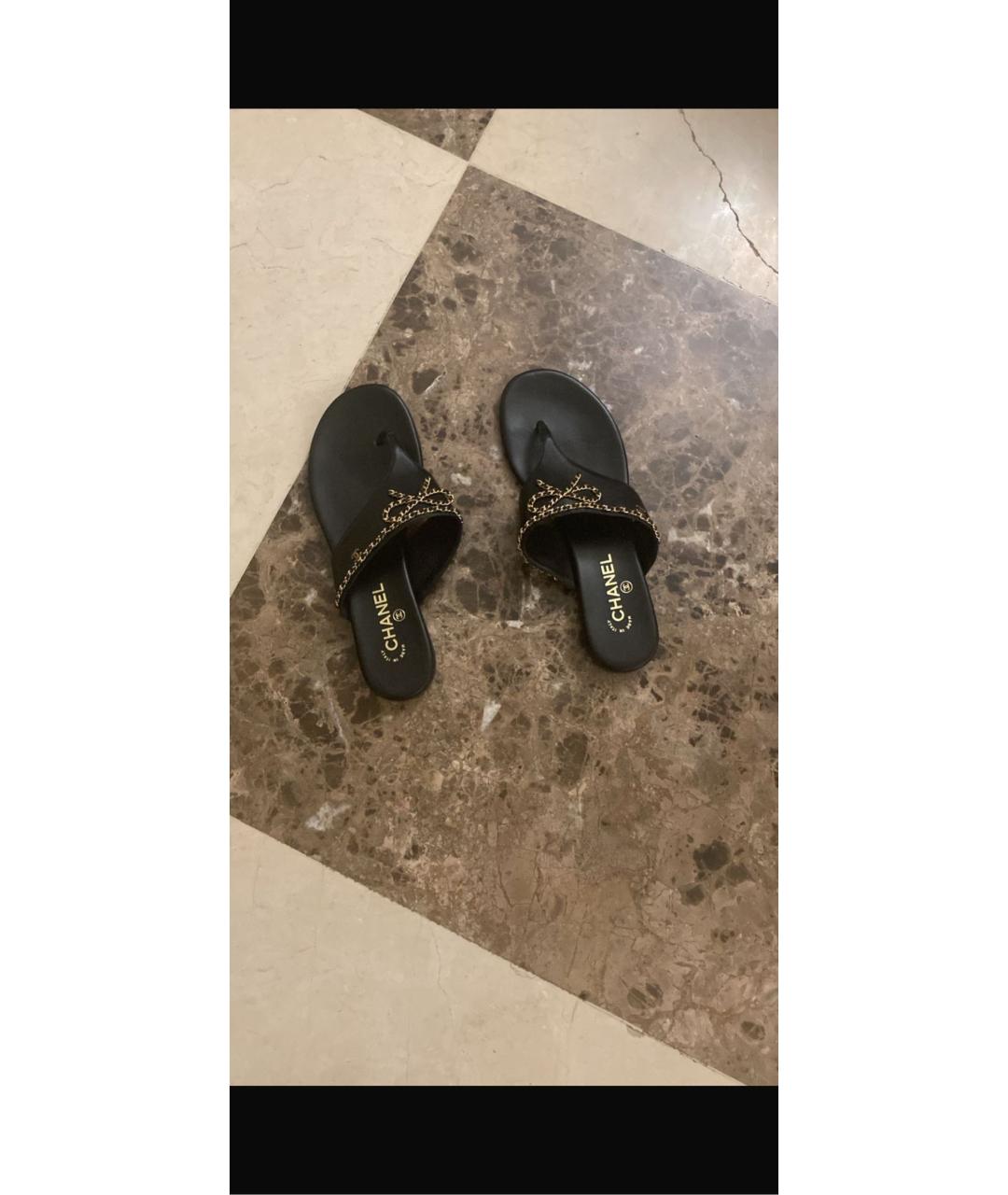 CHANEL Черные кожаные шлепанцы, фото 2