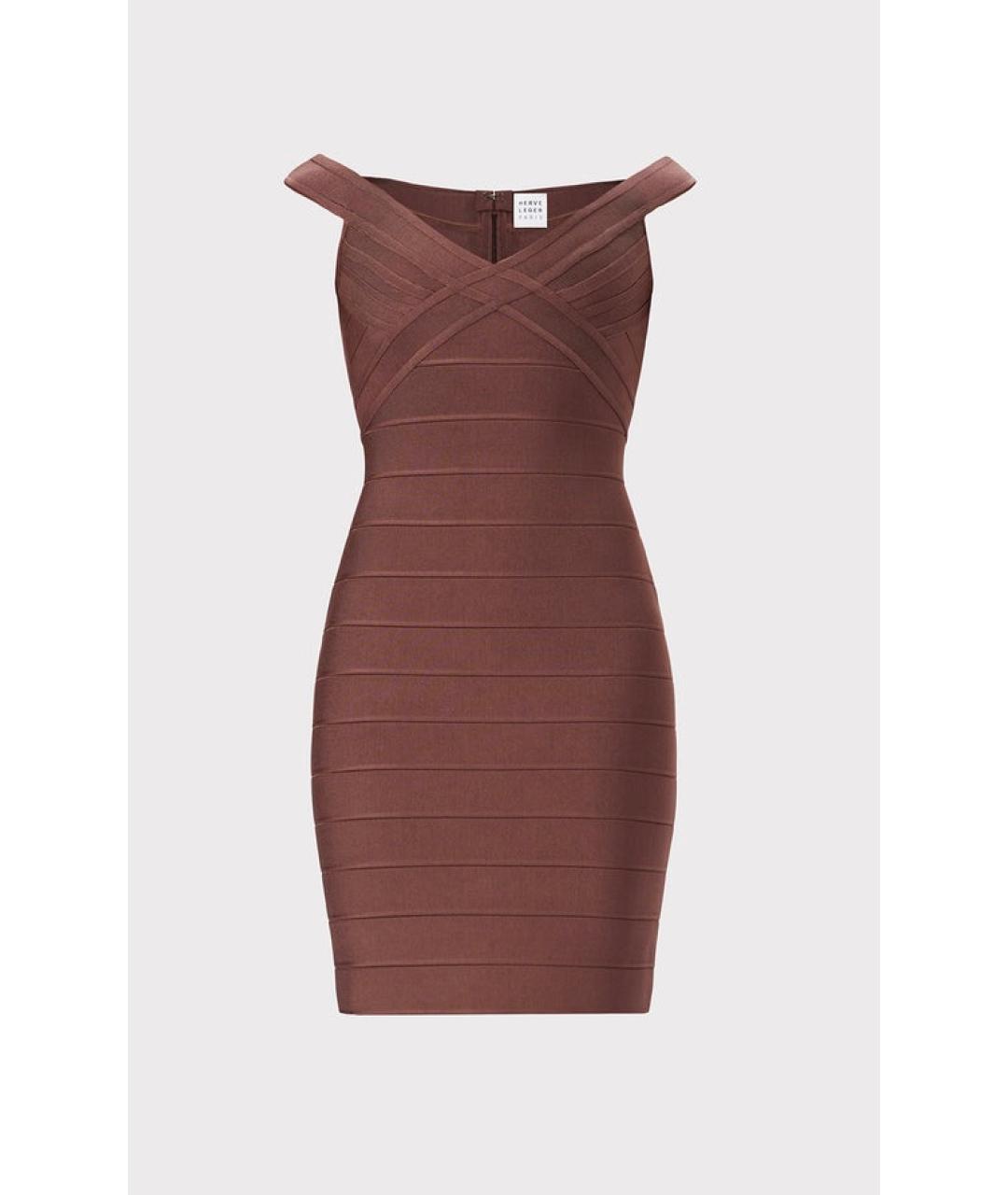 HERVE LEGER Коричневое коктейльное платье, фото 6
