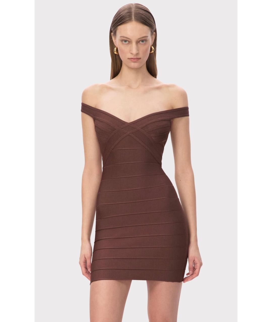 HERVE LEGER Коричневое коктейльное платье, фото 5