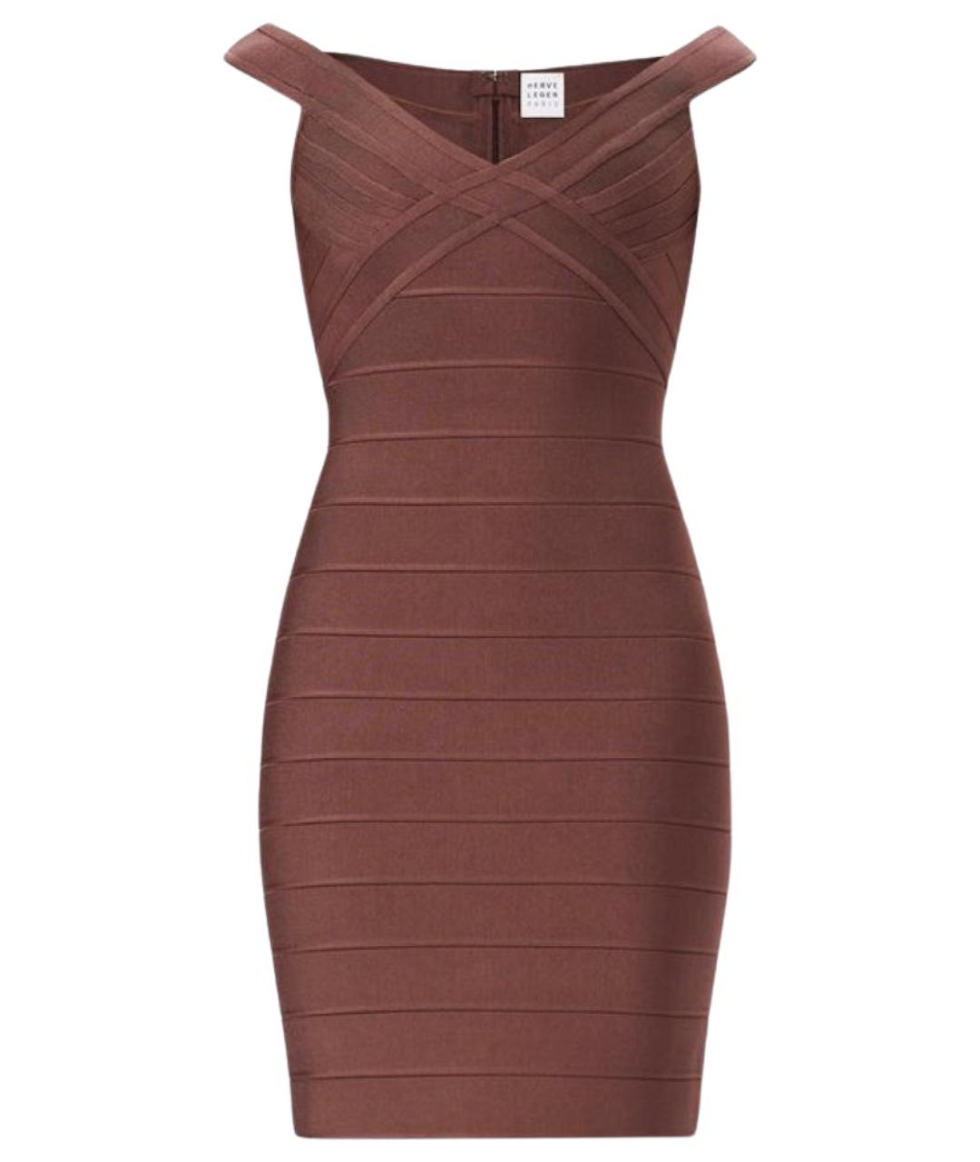 HERVE LEGER Коричневое коктейльное платье, фото 1