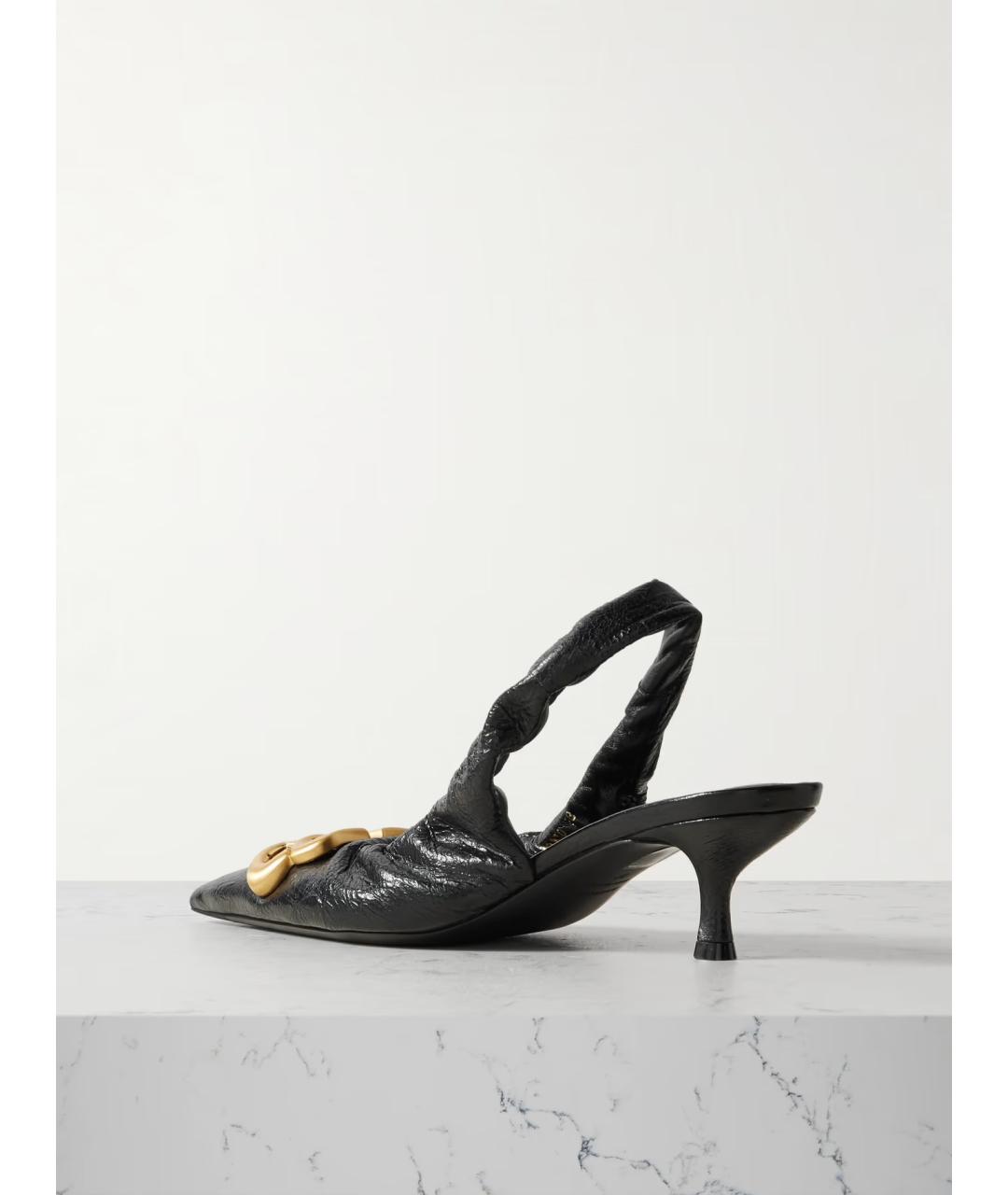 BALENCIAGA Черные кожаные лодочки на низком каблуке, фото 3