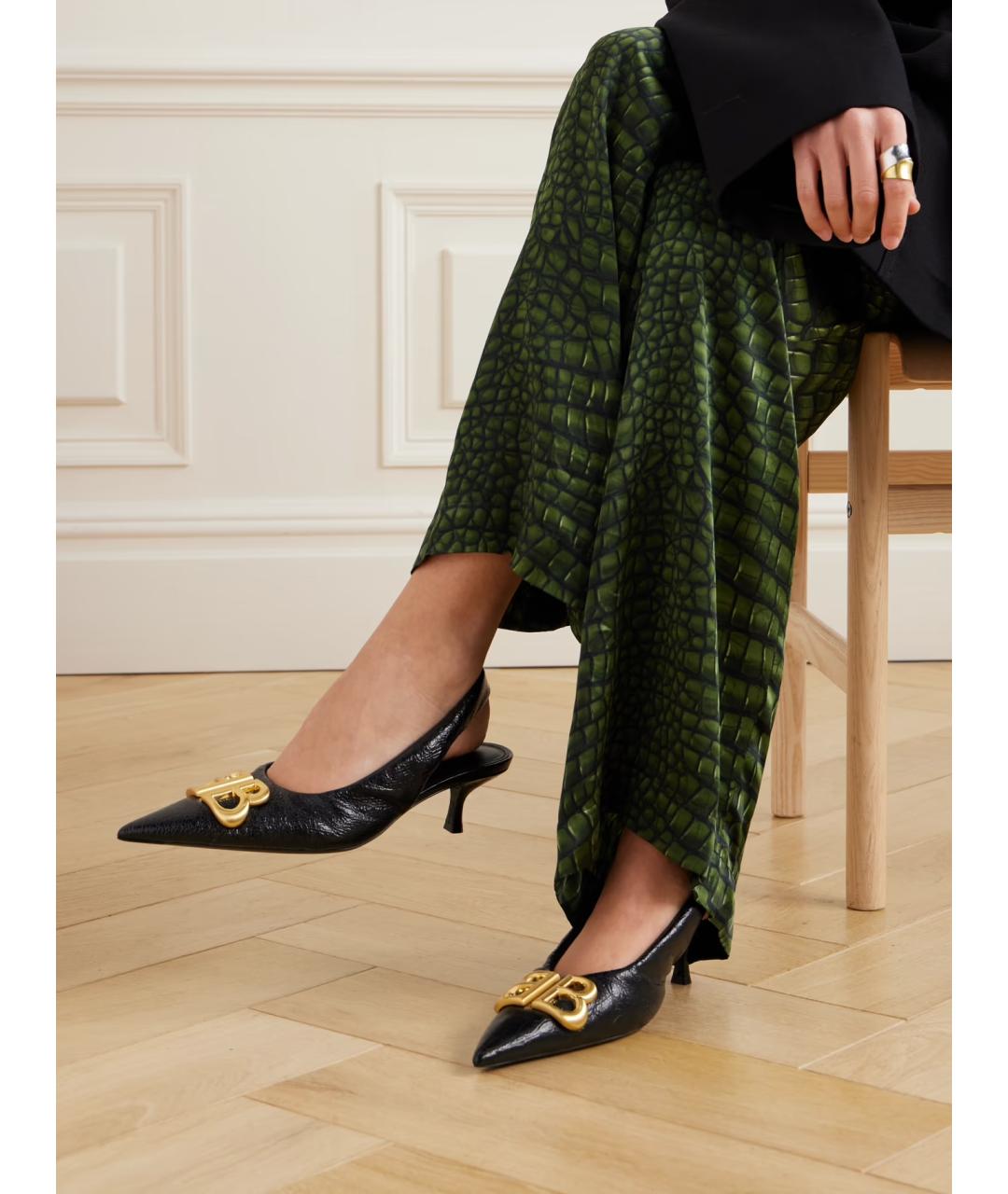 BALENCIAGA Черные кожаные лодочки на низком каблуке, фото 2