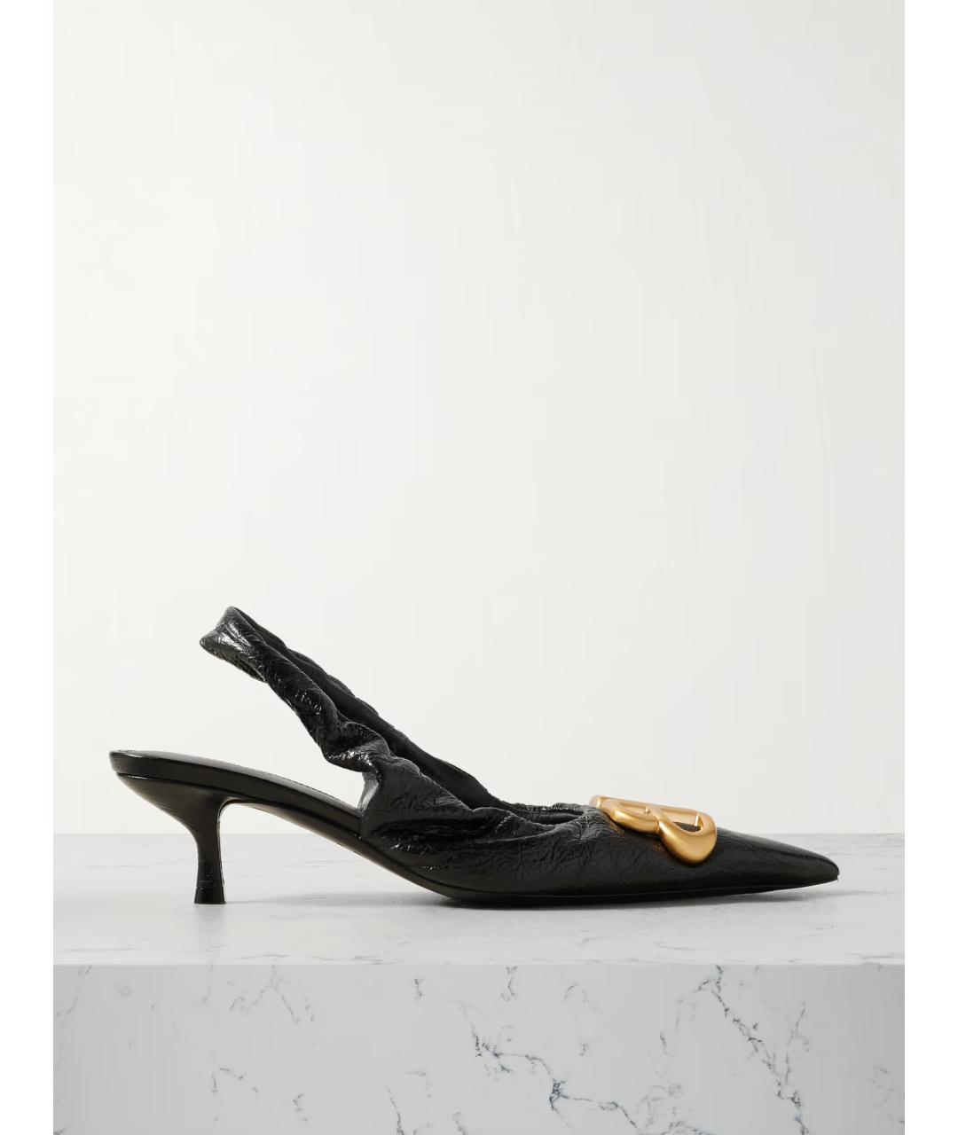 BALENCIAGA Черные кожаные лодочки на низком каблуке, фото 5