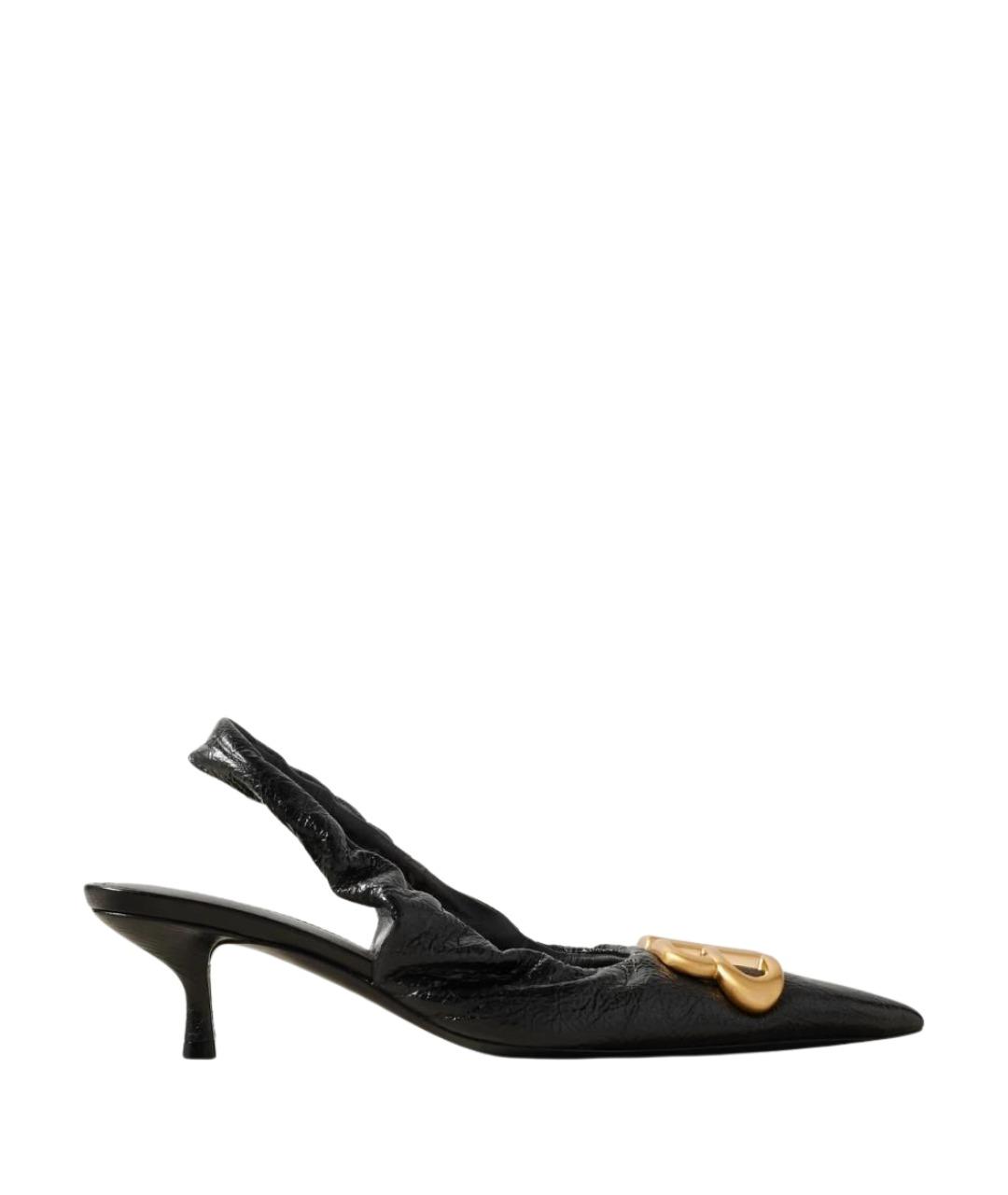 BALENCIAGA Черные кожаные лодочки на низком каблуке, фото 1