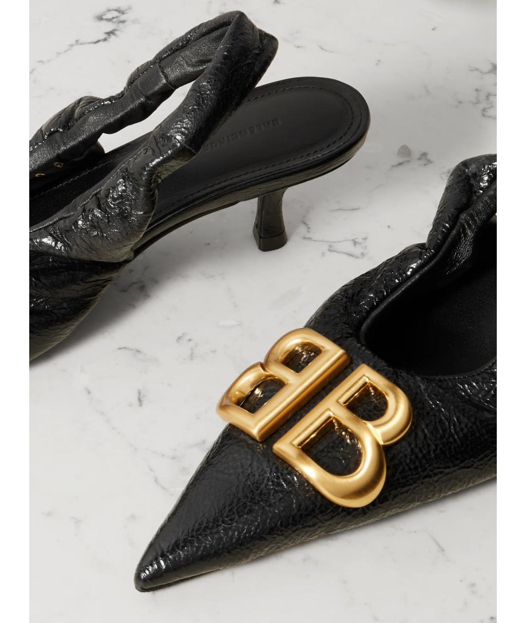 BALENCIAGA Черные кожаные лодочки на низком каблуке, фото 4