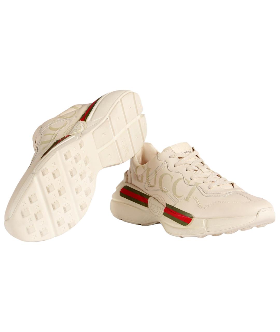 GUCCI Бежевые кожаные высокие кроссовки / кеды, фото 6