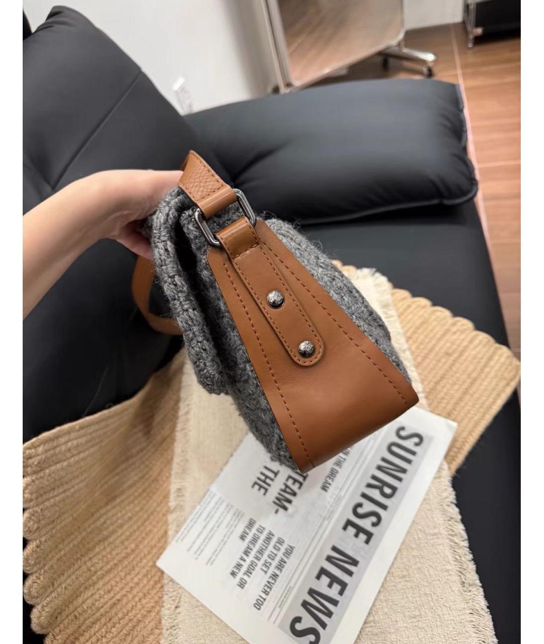 CHANEL Серая шерстяная сумка через плечо, фото 6