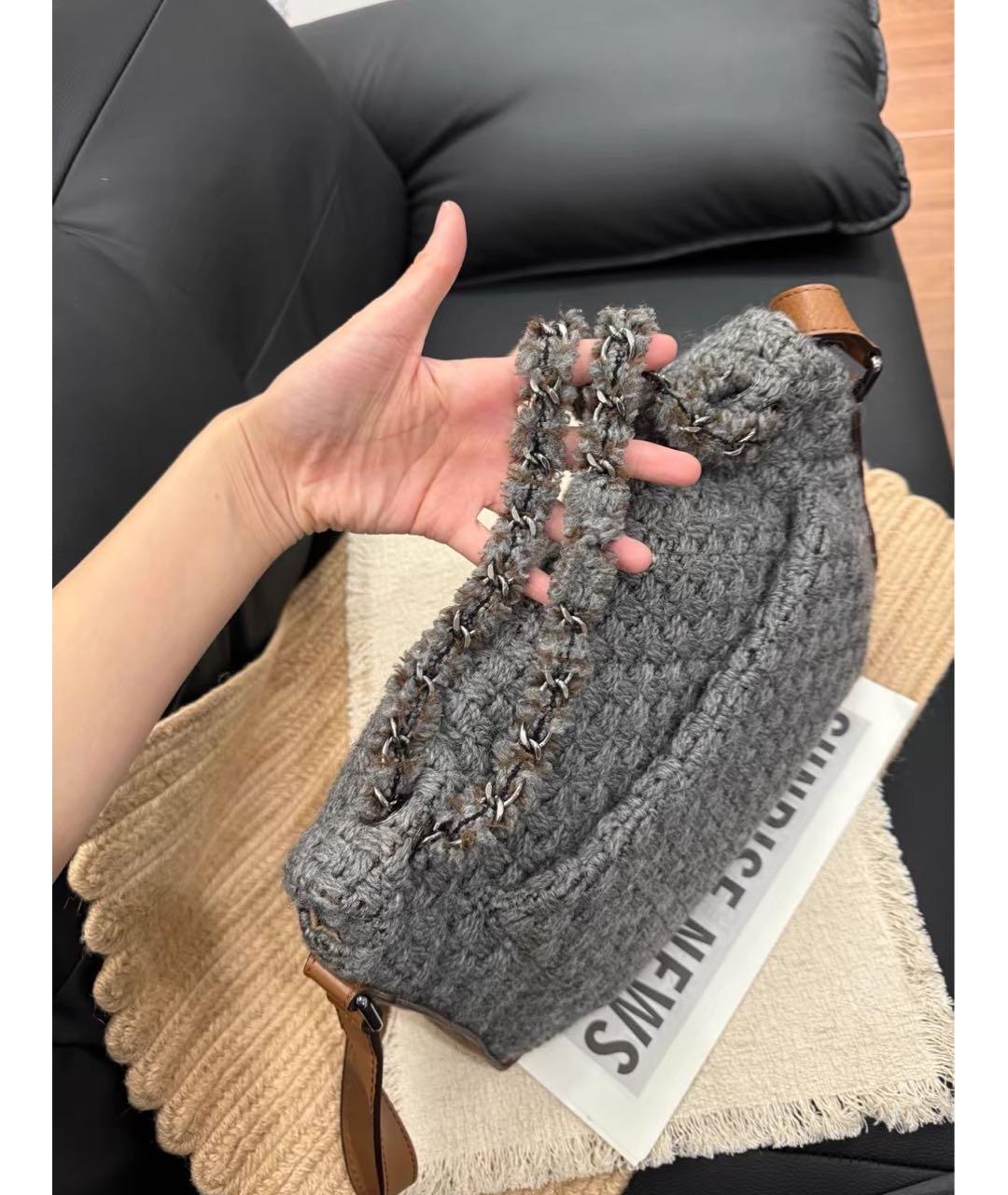 CHANEL Серая шерстяная сумка через плечо, фото 5