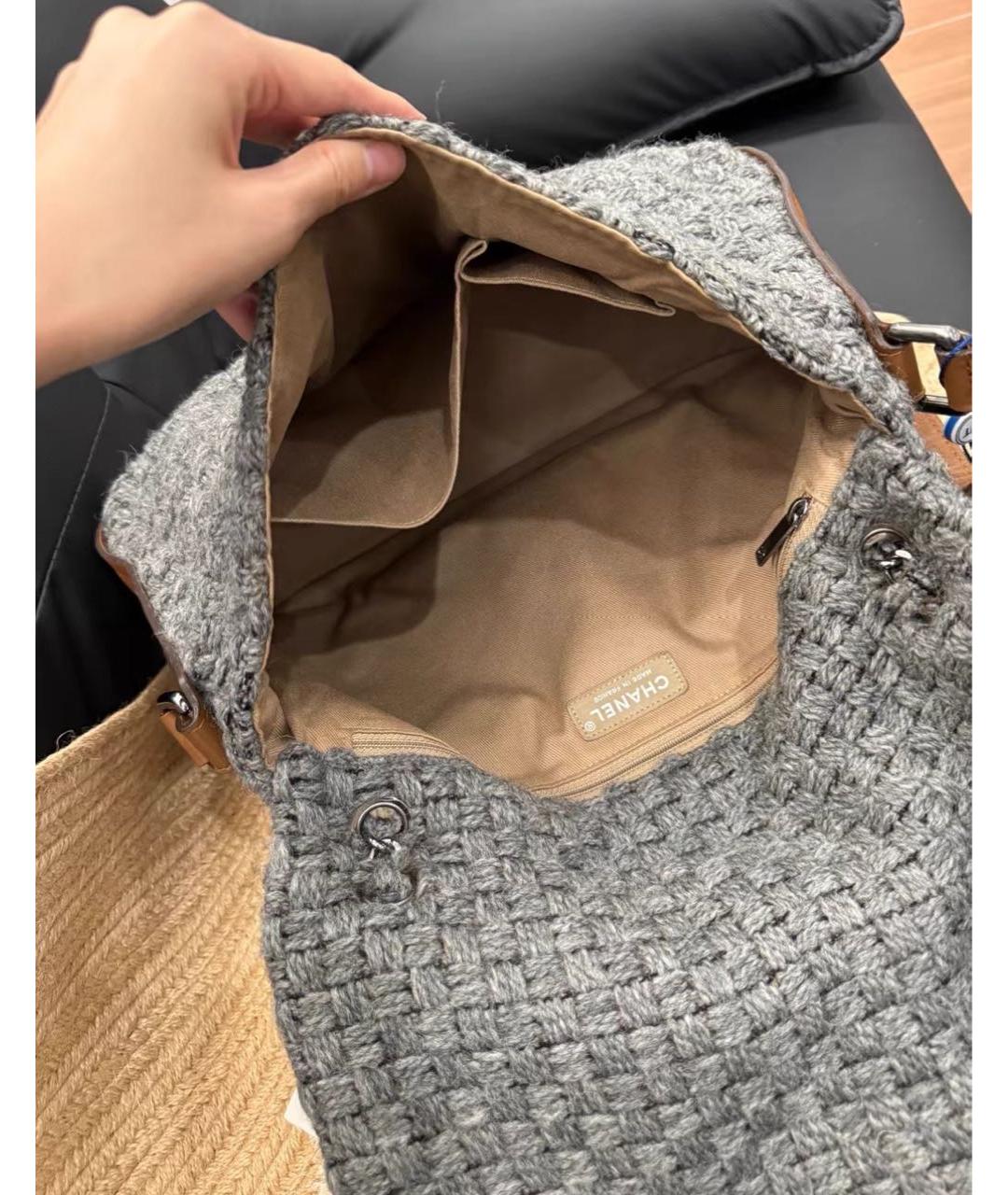 CHANEL Серая шерстяная сумка через плечо, фото 4