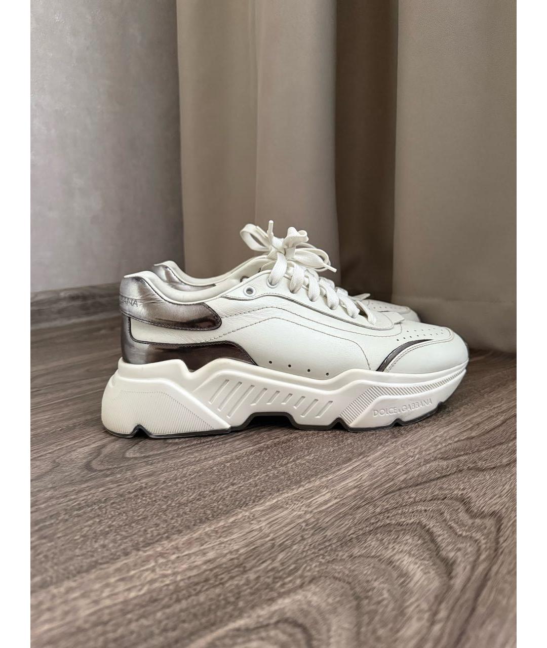 DOLCE&GABBANA Белые кожаные низкие кроссовки / кеды, фото 9