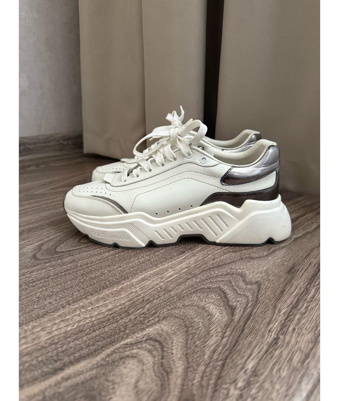 DOLCE&GABBANA Белые кожаные низкие кроссовки / кеды, фото 8