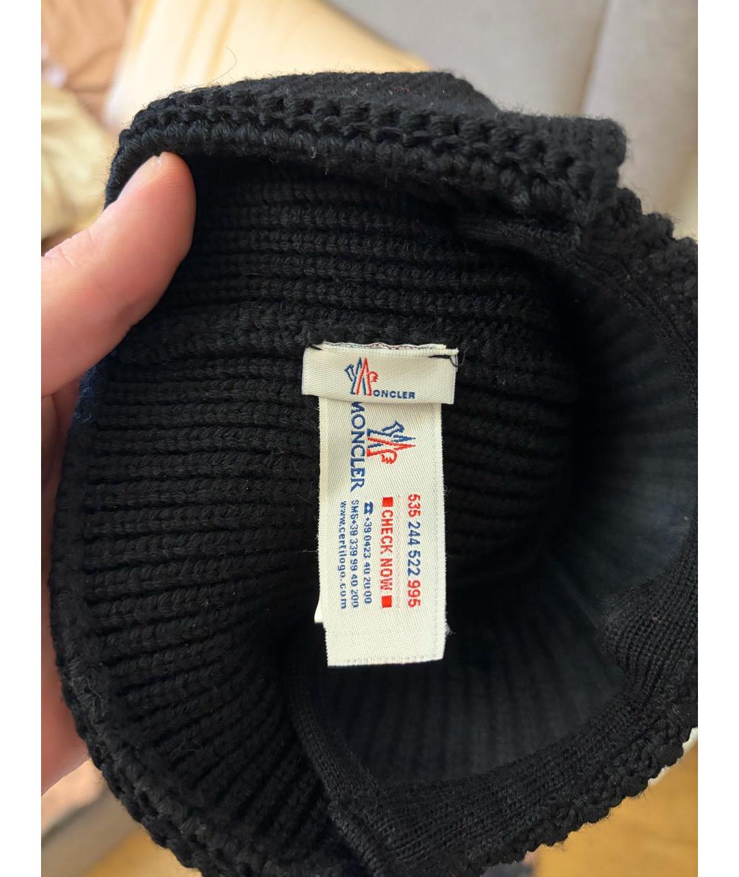 MONCLER GRENOBLE Черная шерстяная шапка, фото 4