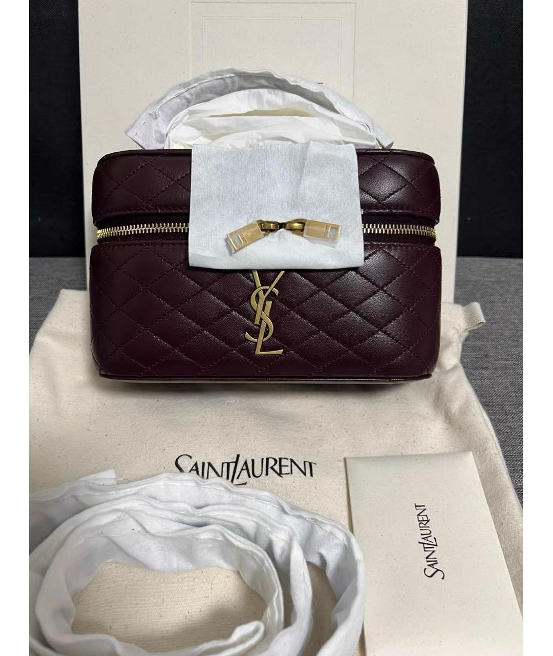 SAINT LAURENT Бордовая кожаная сумка через плечо, фото 2