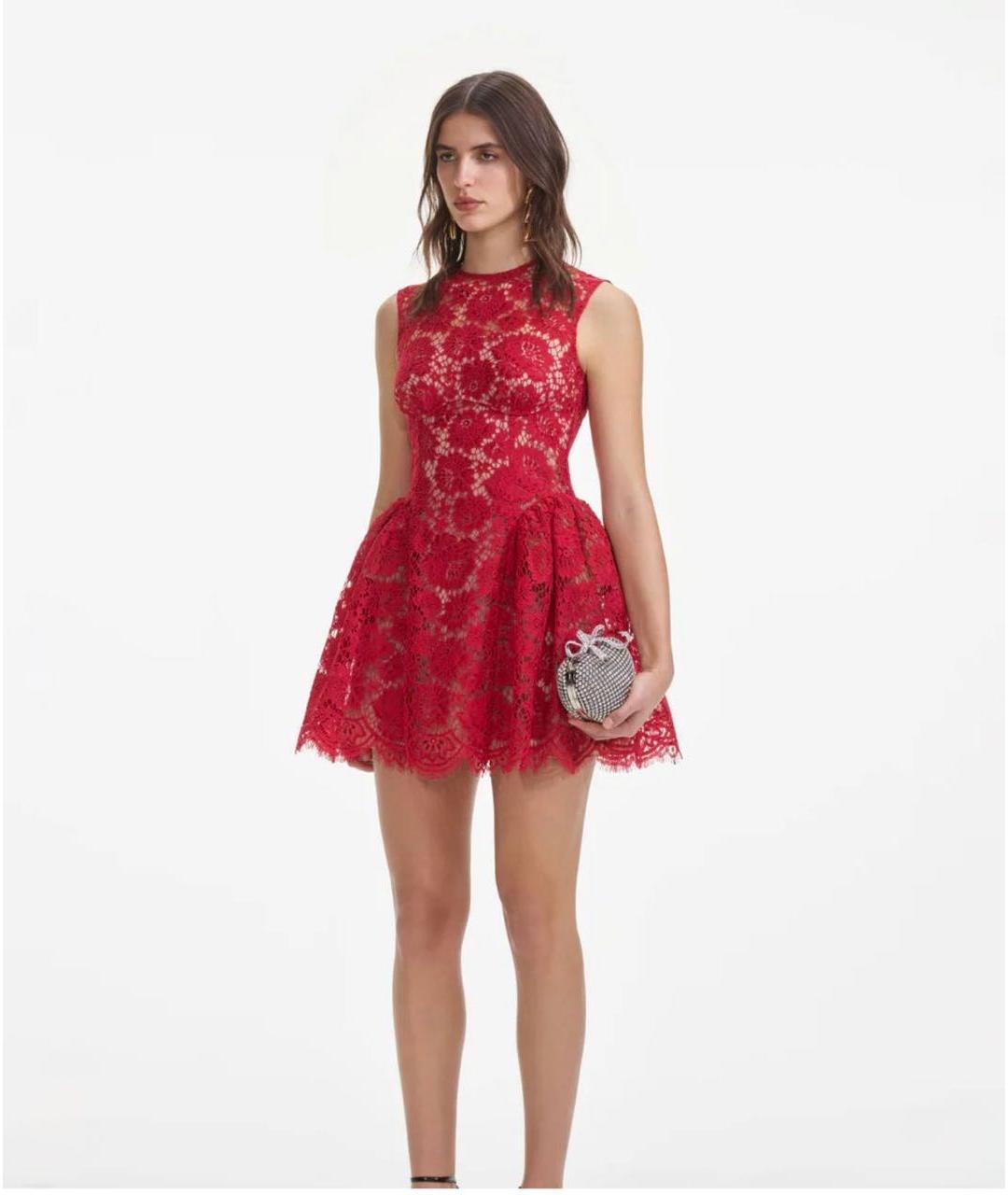 SELF-PORTRAIT Красное кружевное коктейльное платье, фото 4
