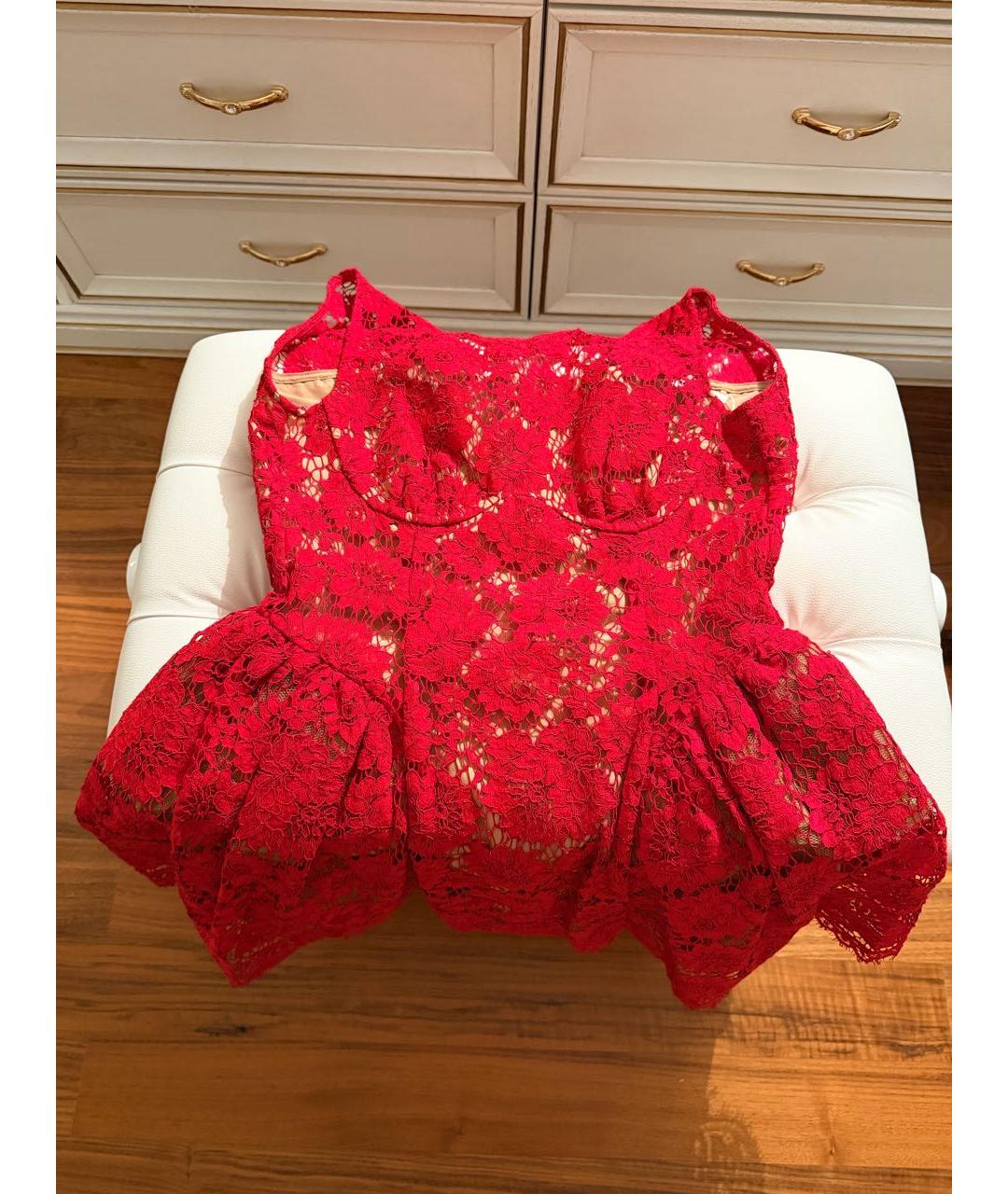SELF-PORTRAIT Красное кружевное коктейльное платье, фото 2