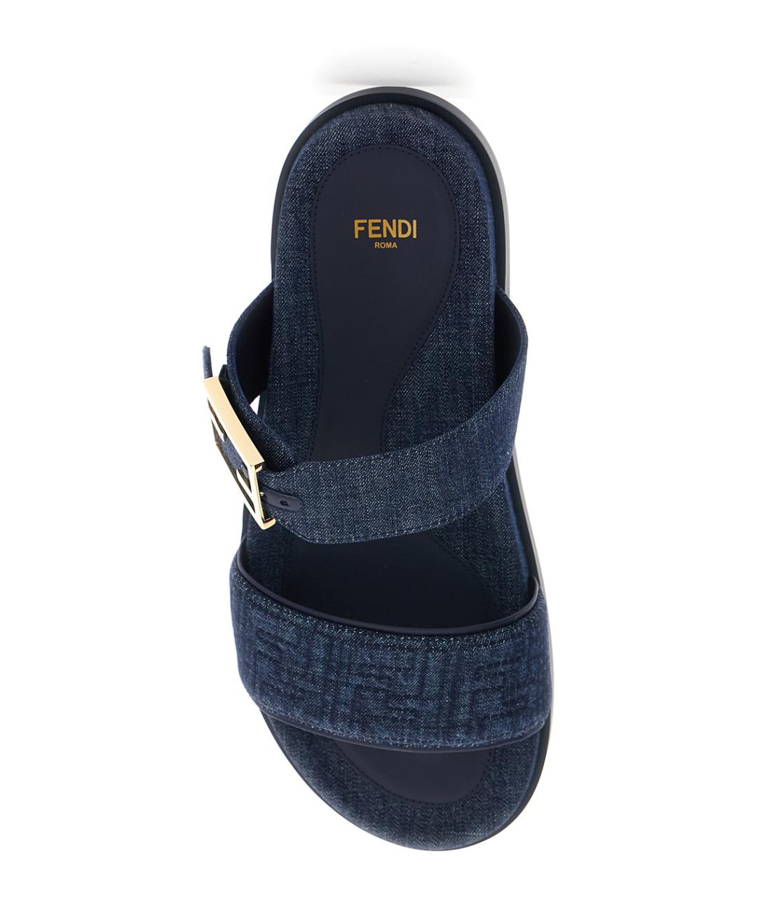 FENDI Синие текстильные шлепанцы, фото 4