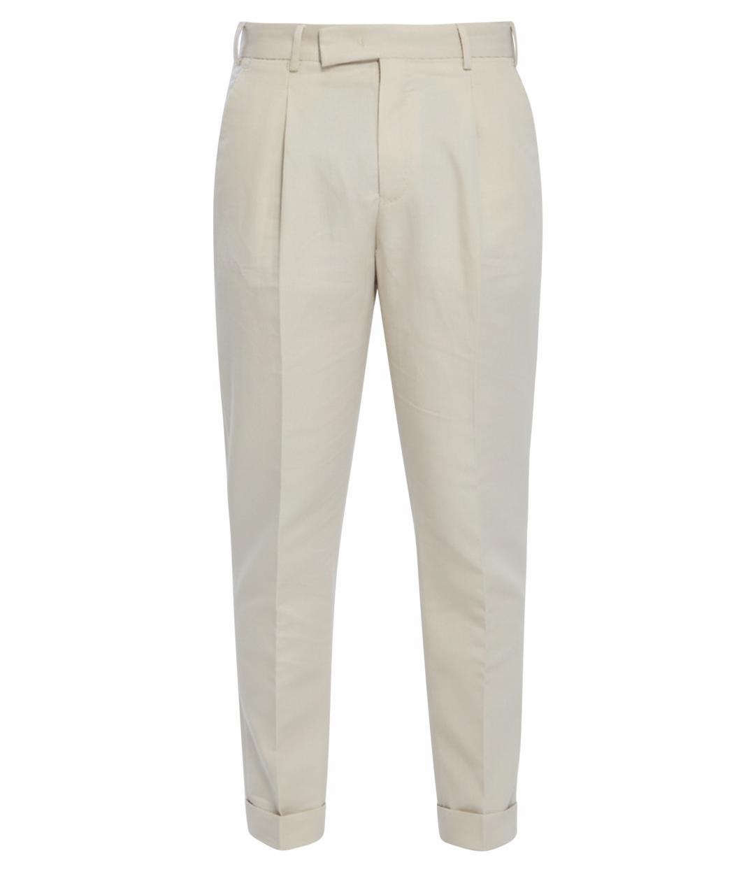 PT TORINO Бежевые льняные повседневные брюки, фото 1