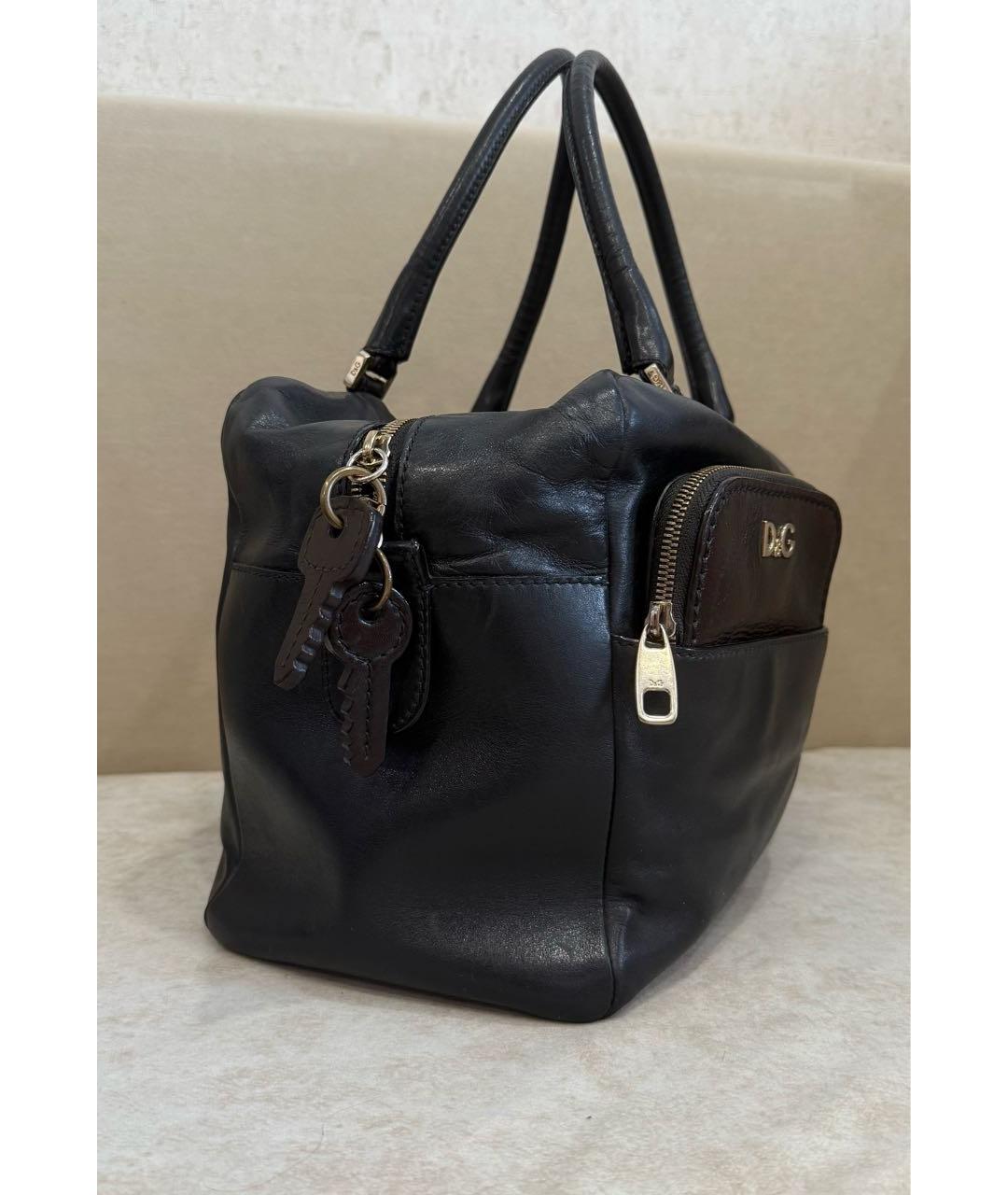 DOLCE&GABBANA Темно-синяя кожаная сумка с короткими ручками, фото 2