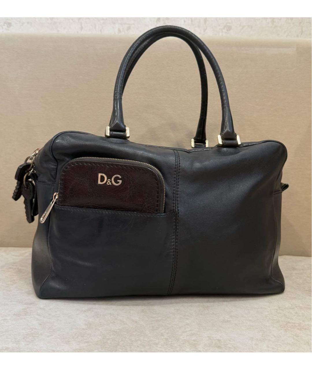 DOLCE&GABBANA Темно-синяя кожаная сумка с короткими ручками, фото 9