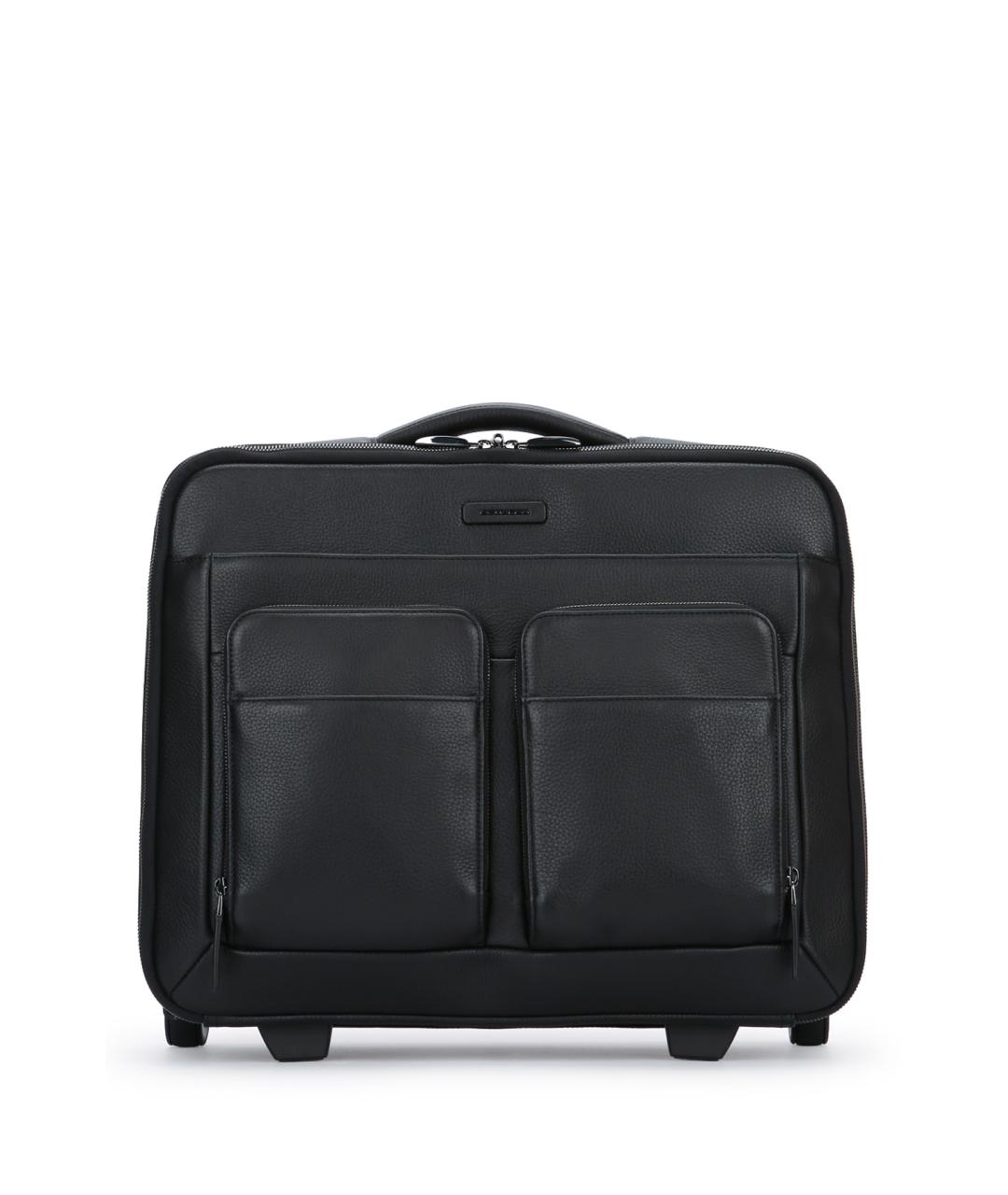 PIQUADRO Черный кожаный чемодан, фото 1