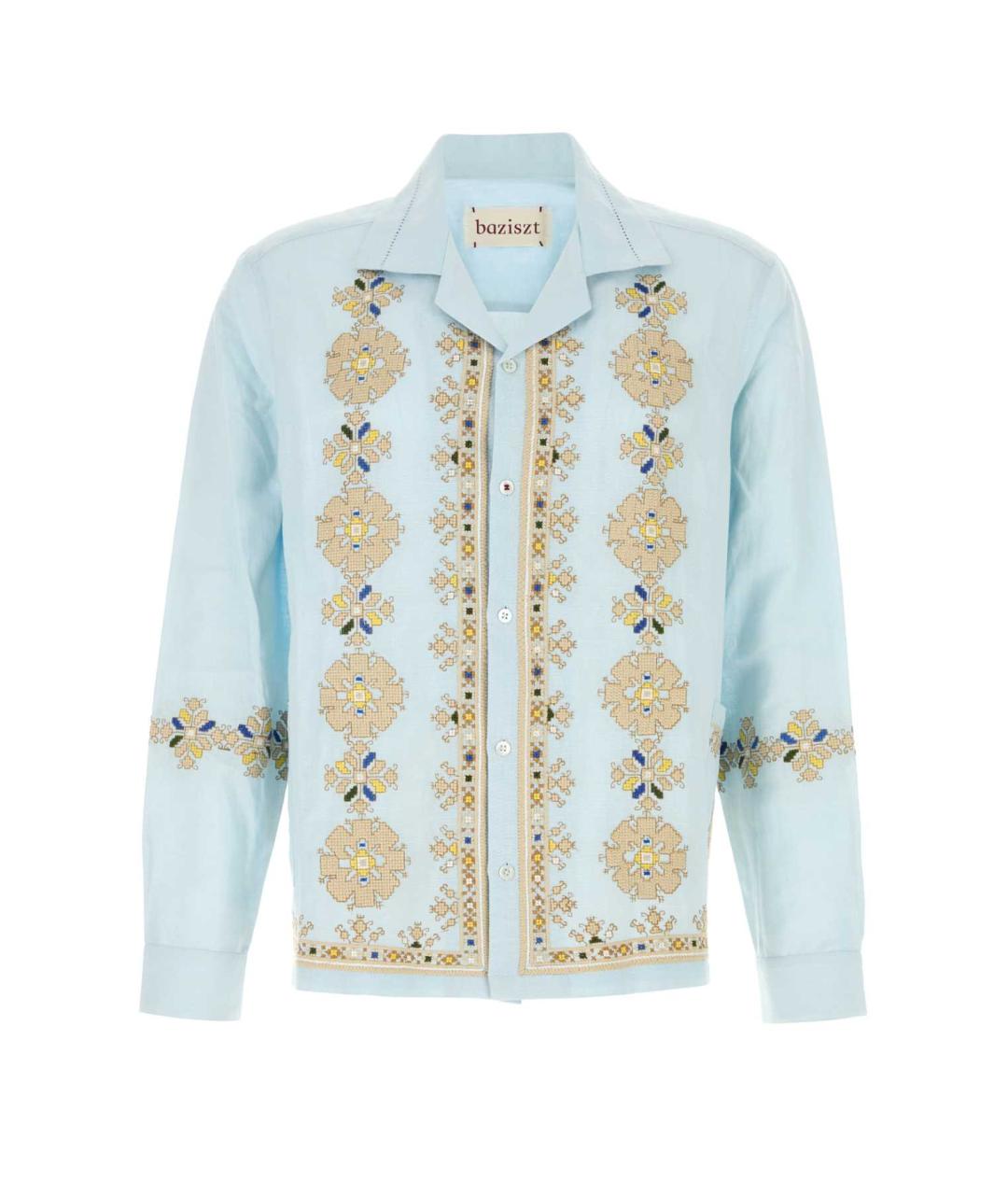 BAZISZT Голубая хлопковая кэжуал рубашка, фото 1