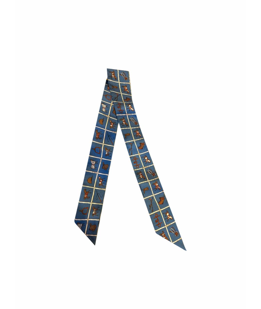 HERMES Синий шелковый платок, фото 1