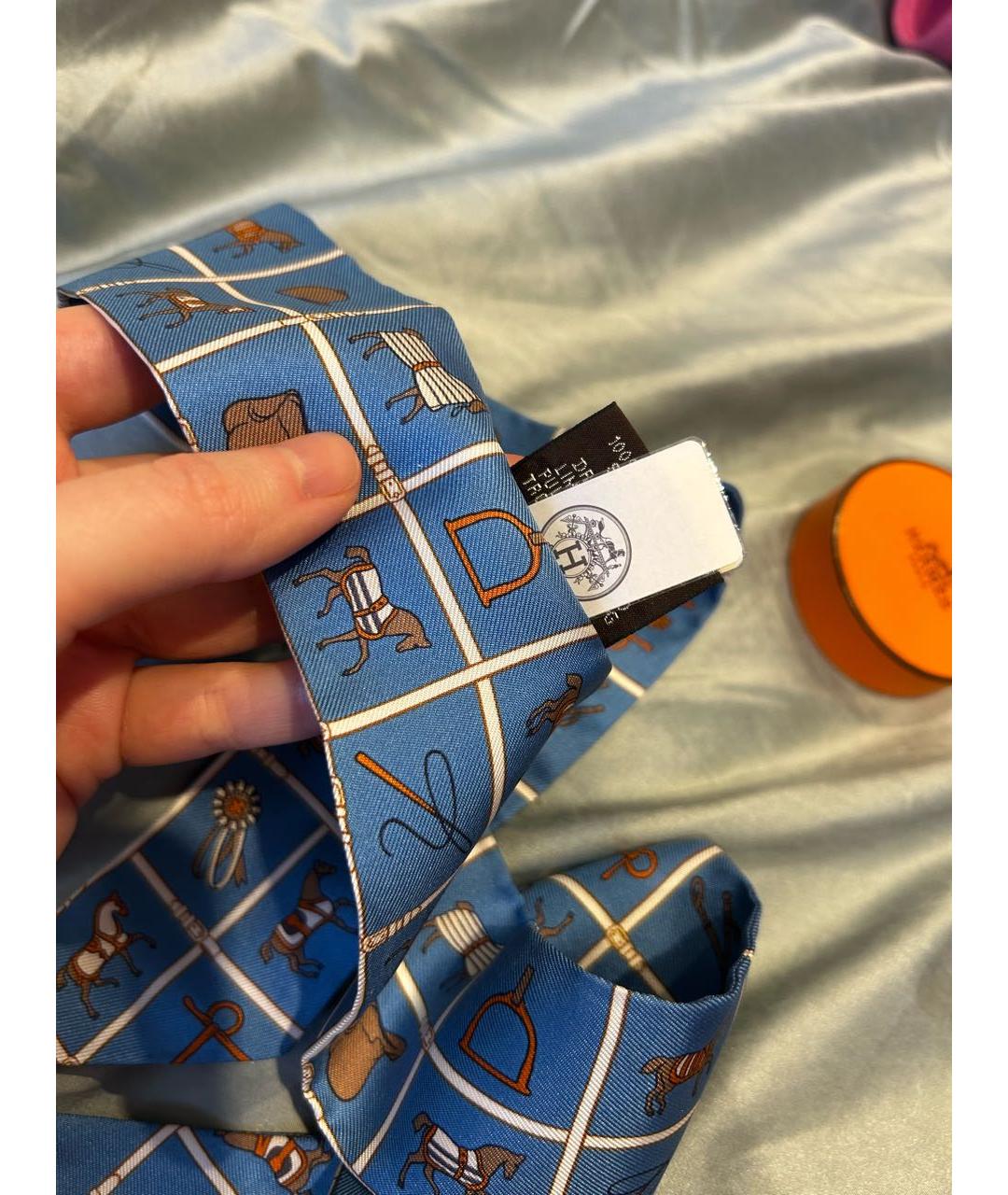 HERMES Синий шелковый платок, фото 5