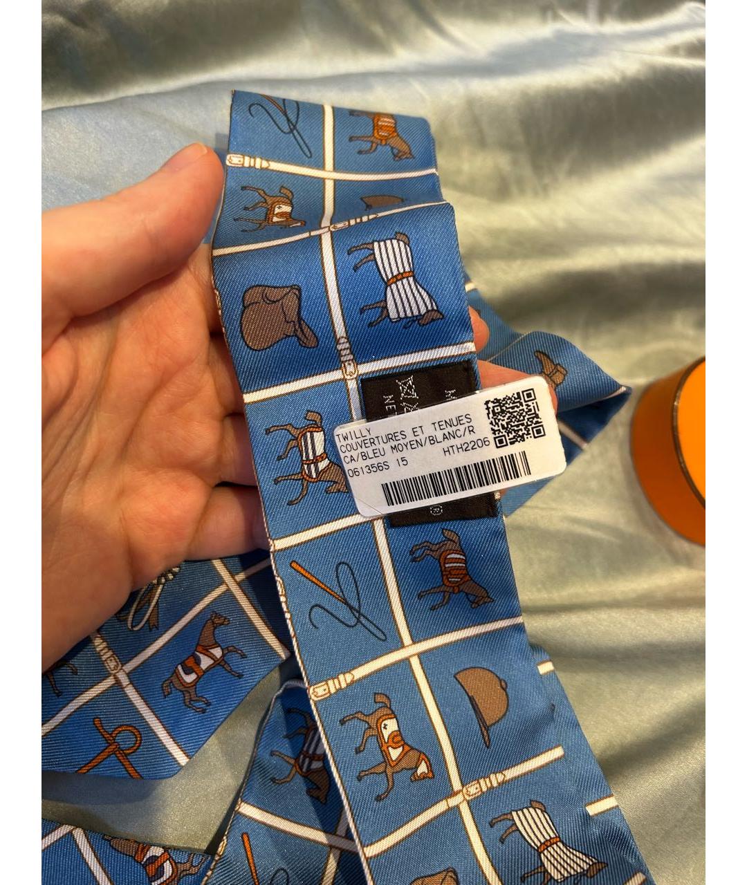 HERMES Синий шелковый платок, фото 3