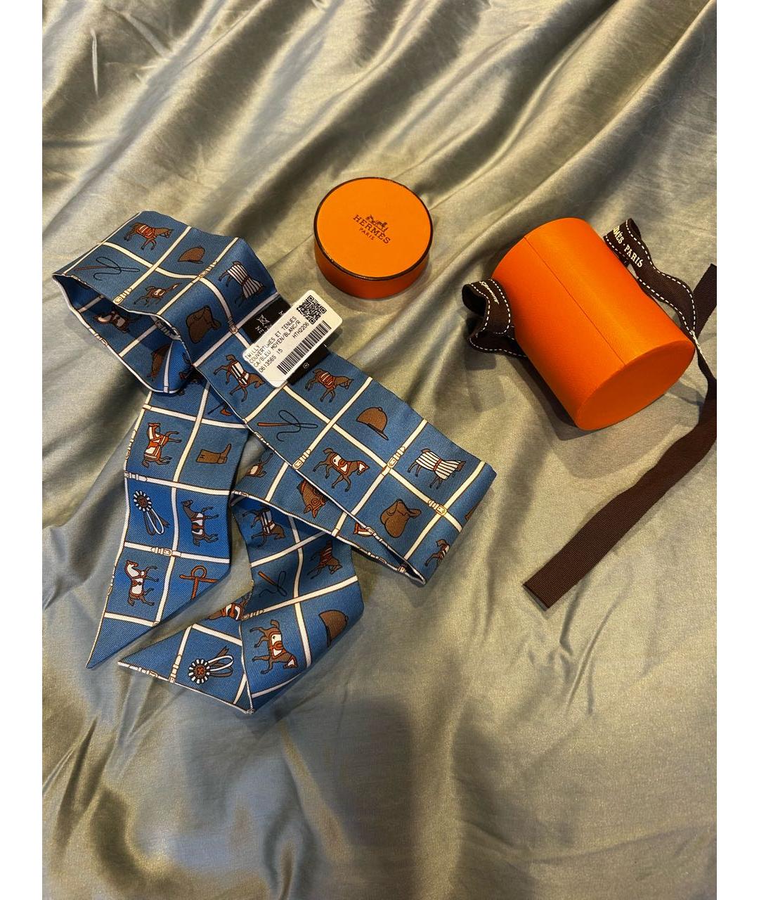 HERMES Синий шелковый платок, фото 2