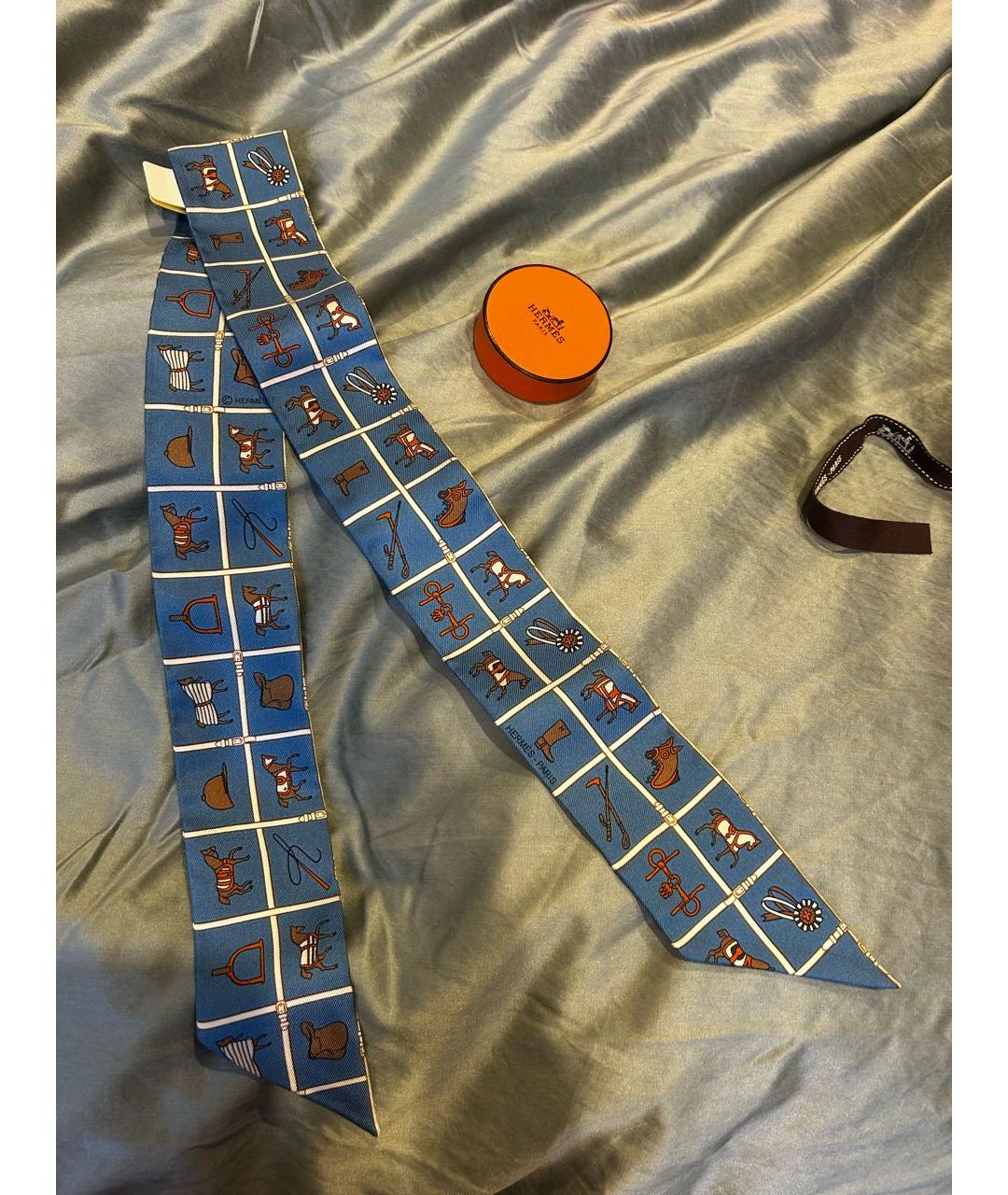 HERMES Синий шелковый платок, фото 6
