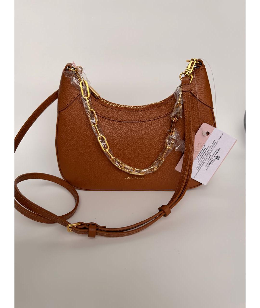 COCCINELLE Коричневая кожаная сумка через плечо, фото 4