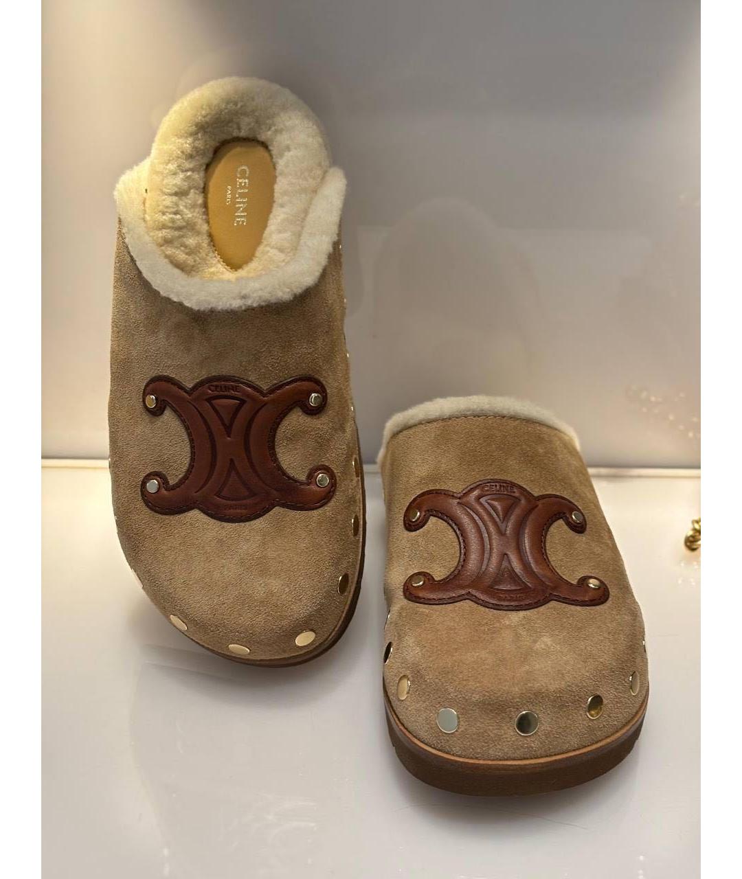CELINE Бежевые замшевые сабо, фото 4
