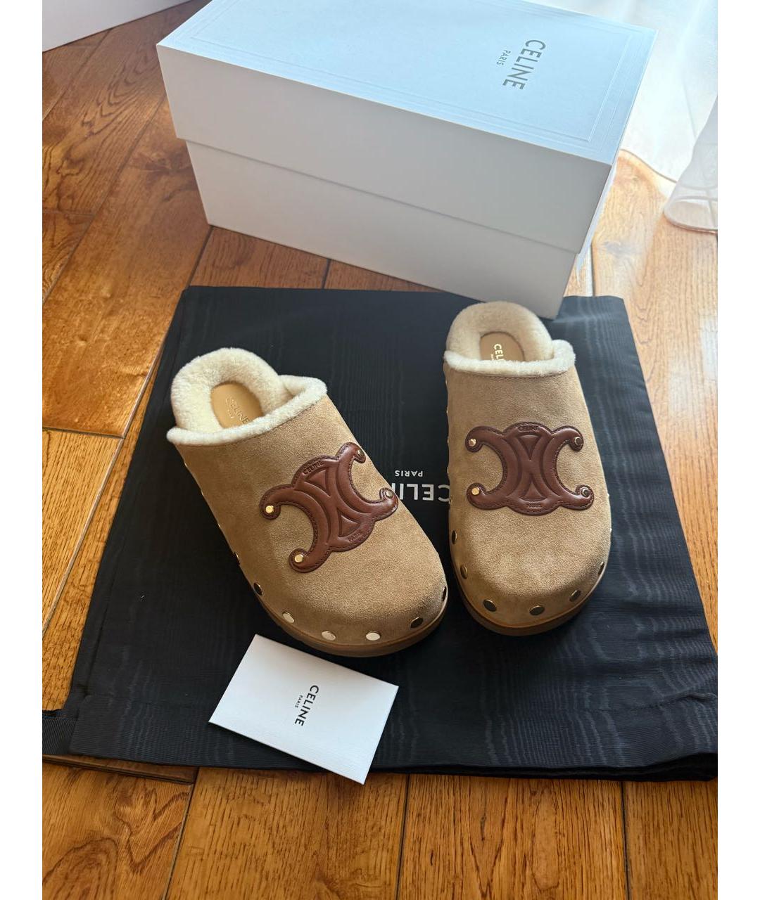 CELINE Бежевые замшевые сабо, фото 6