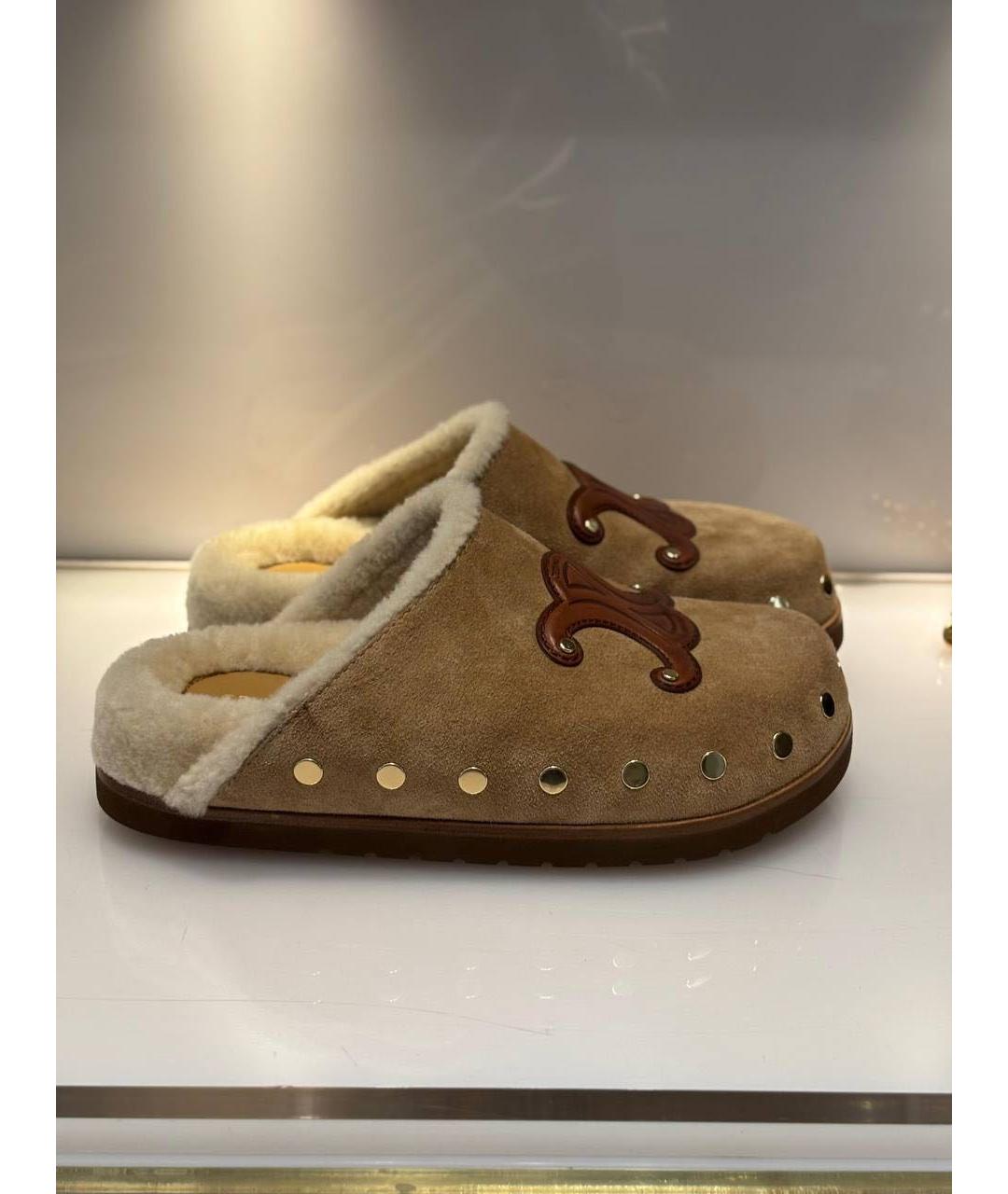 CELINE Бежевые замшевые сабо, фото 9