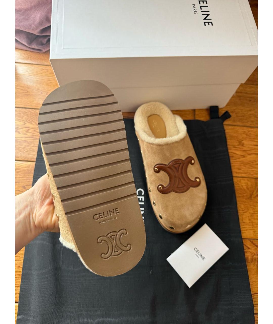 CELINE Бежевые замшевые сабо, фото 8