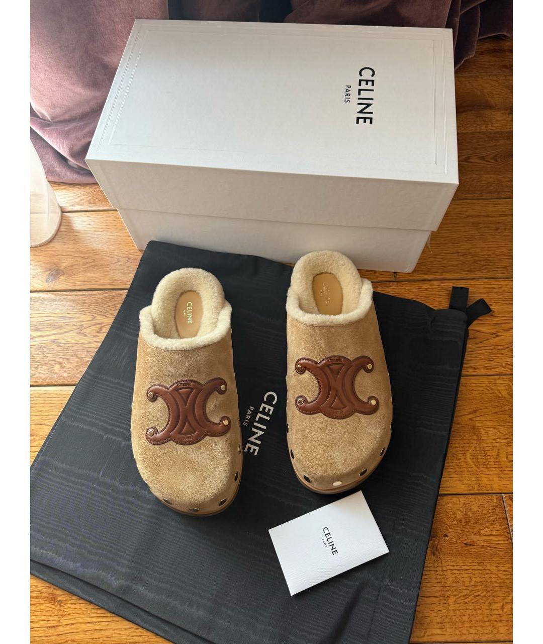 CELINE Бежевые замшевые сабо, фото 7