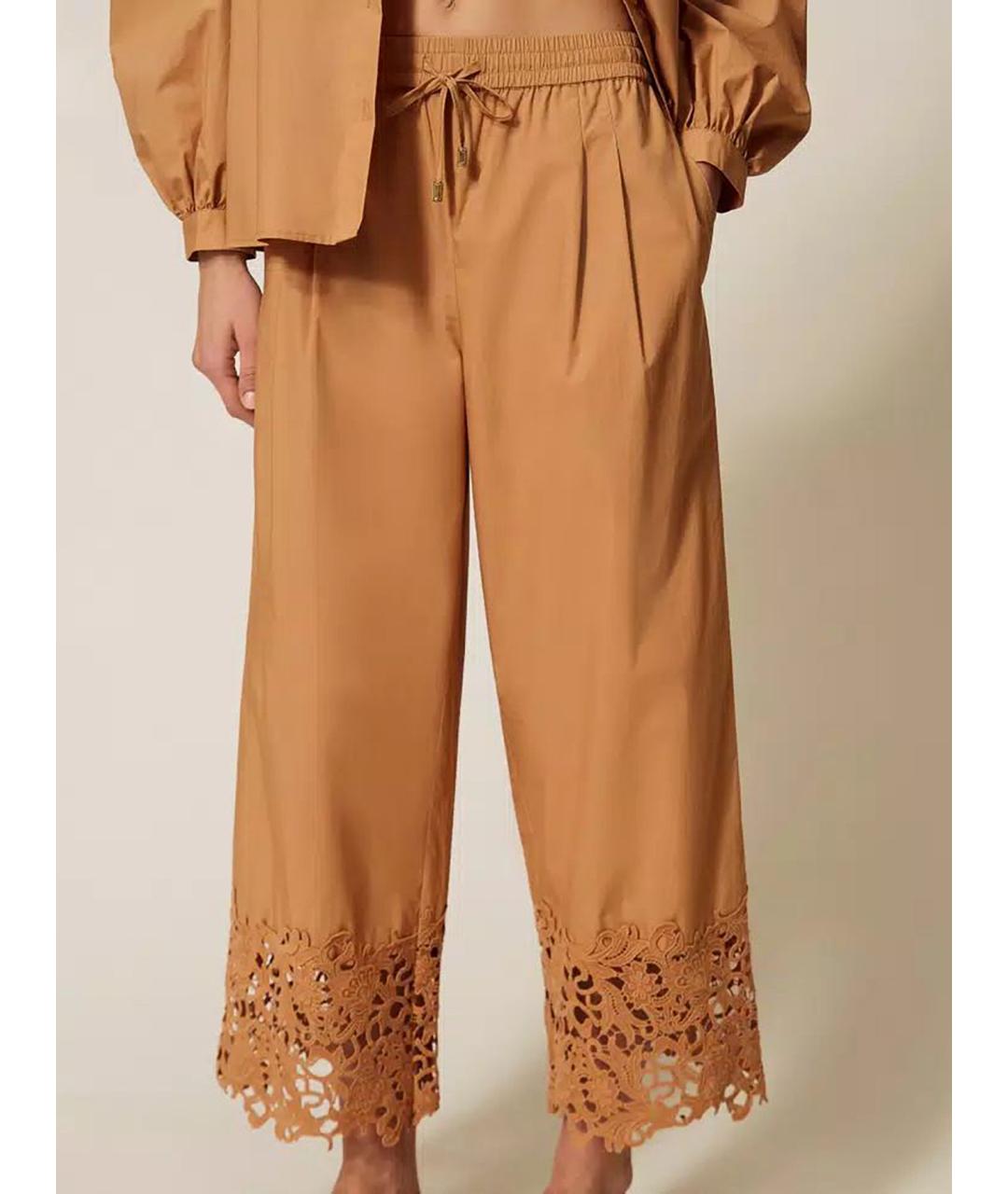 TWIN-SET Коричневые хлопковые брюки широкие, фото 4