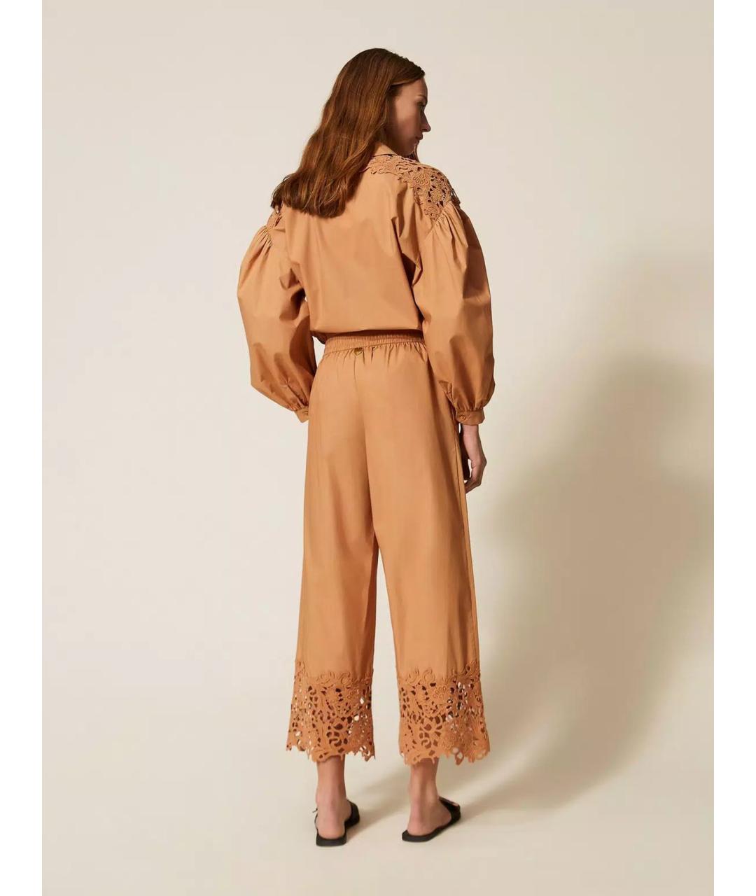 TWIN-SET Коричневые хлопковые брюки широкие, фото 3