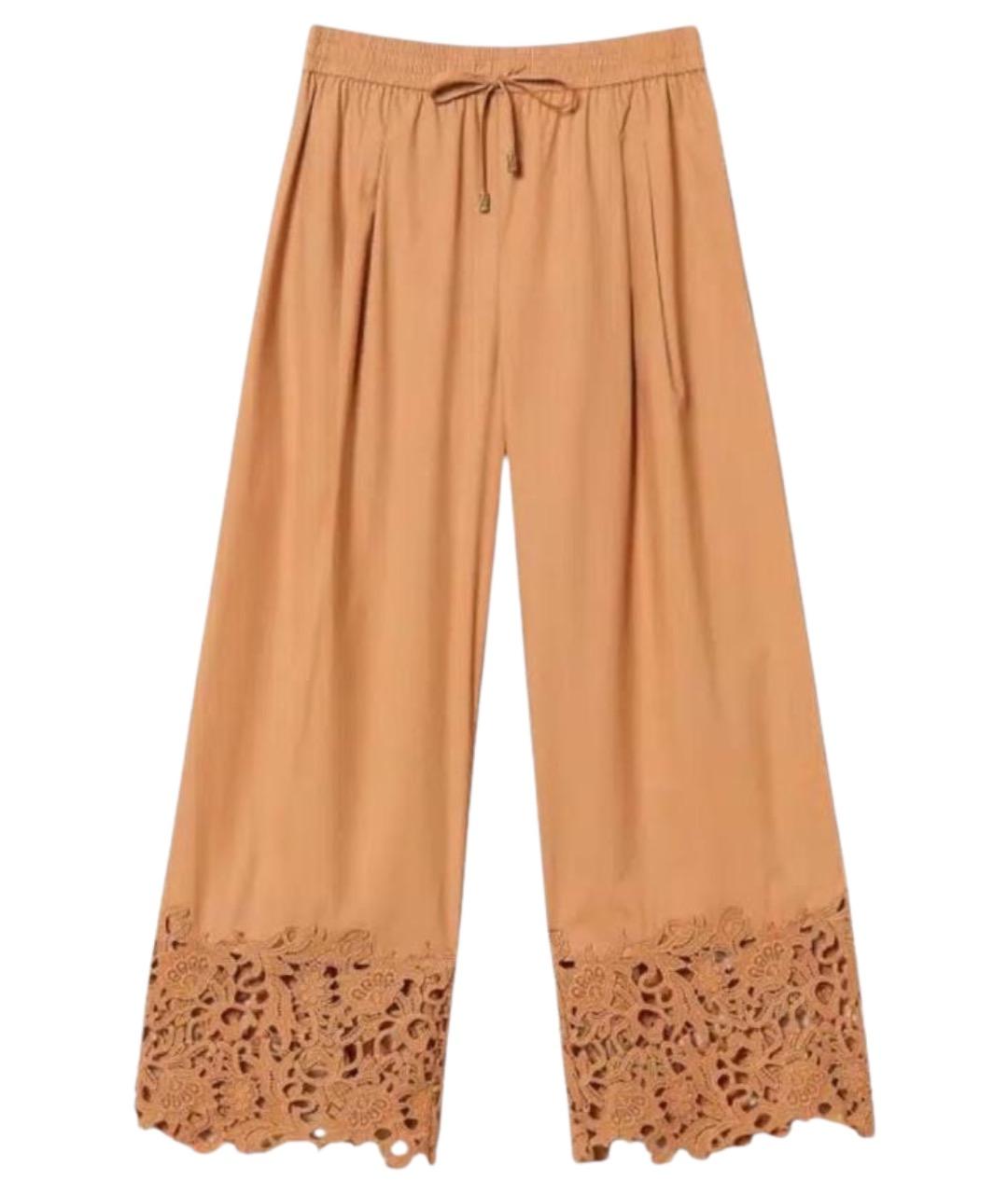 TWIN-SET Коричневые хлопковые брюки широкие, фото 1