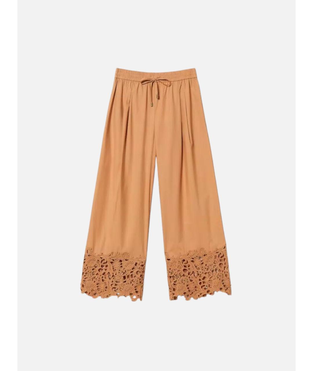 TWIN-SET Коричневые хлопковые брюки широкие, фото 5