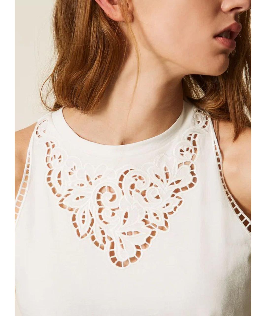 TWIN-SET Белая хлопковая майка, фото 4