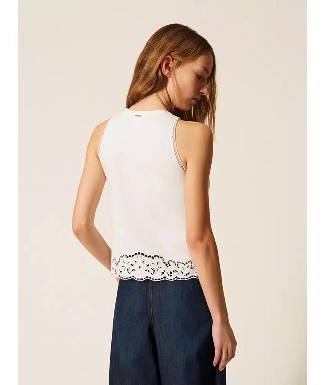 TWIN-SET Белая хлопковая майка, фото 3